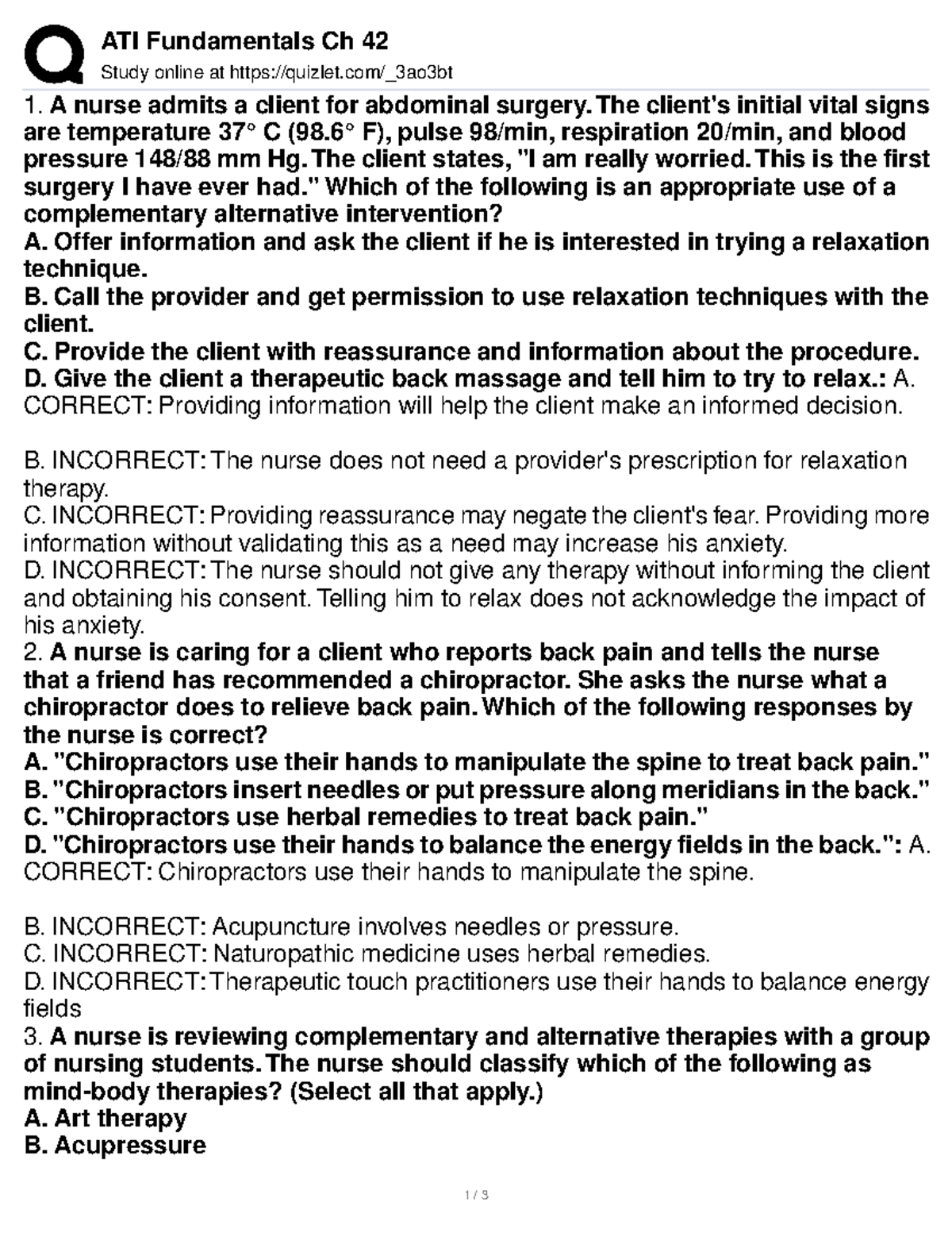 ATI Fundamentals - Chapter 42: Complementary & Alternative Therapies ...