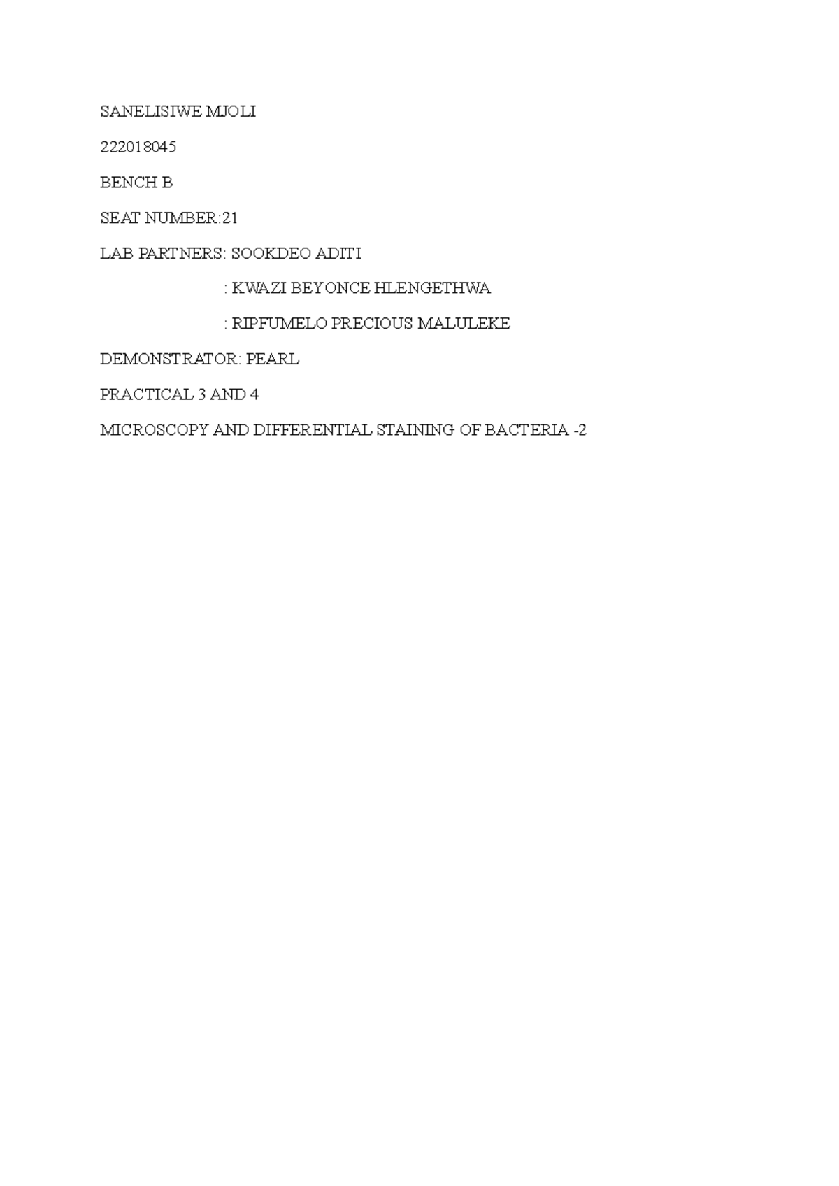 Micro 213 Practical Report 2: Microscopy & Bacterial Staining - Studocu