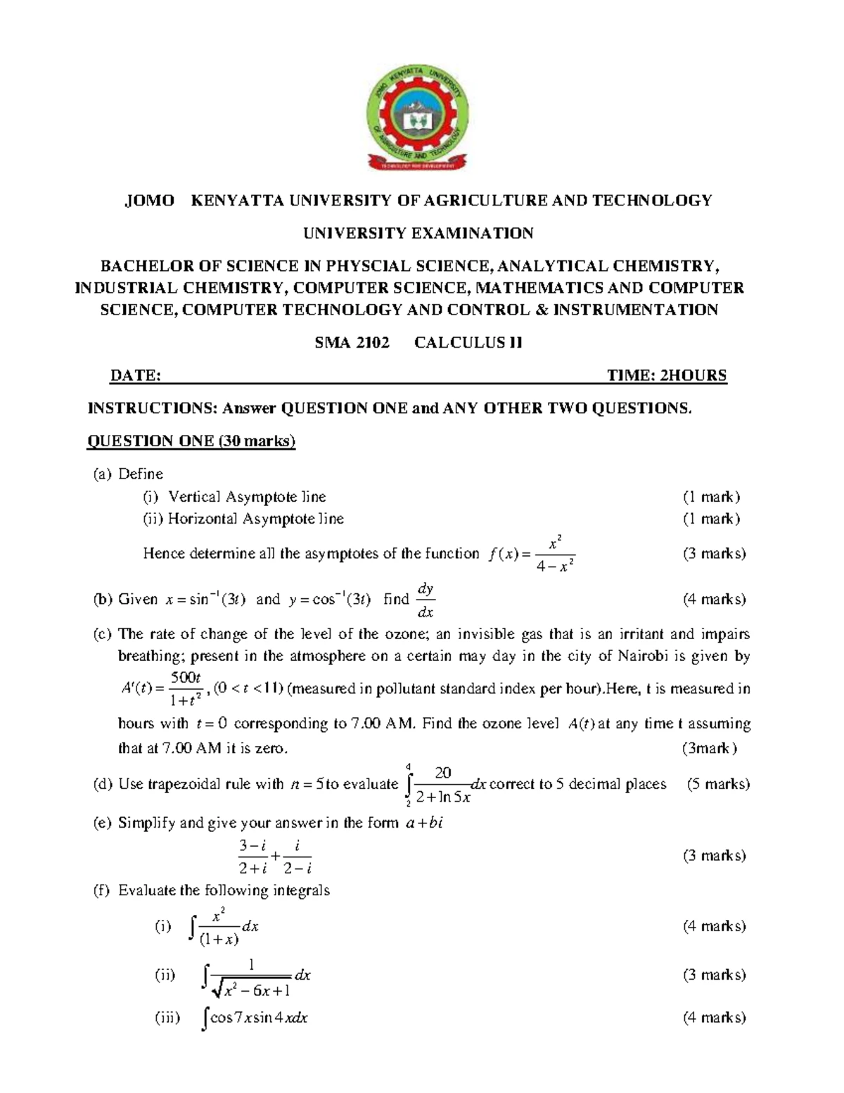 SMA 2101: Calculus 1 - Special/Supplementary Exam Guide - Studocu