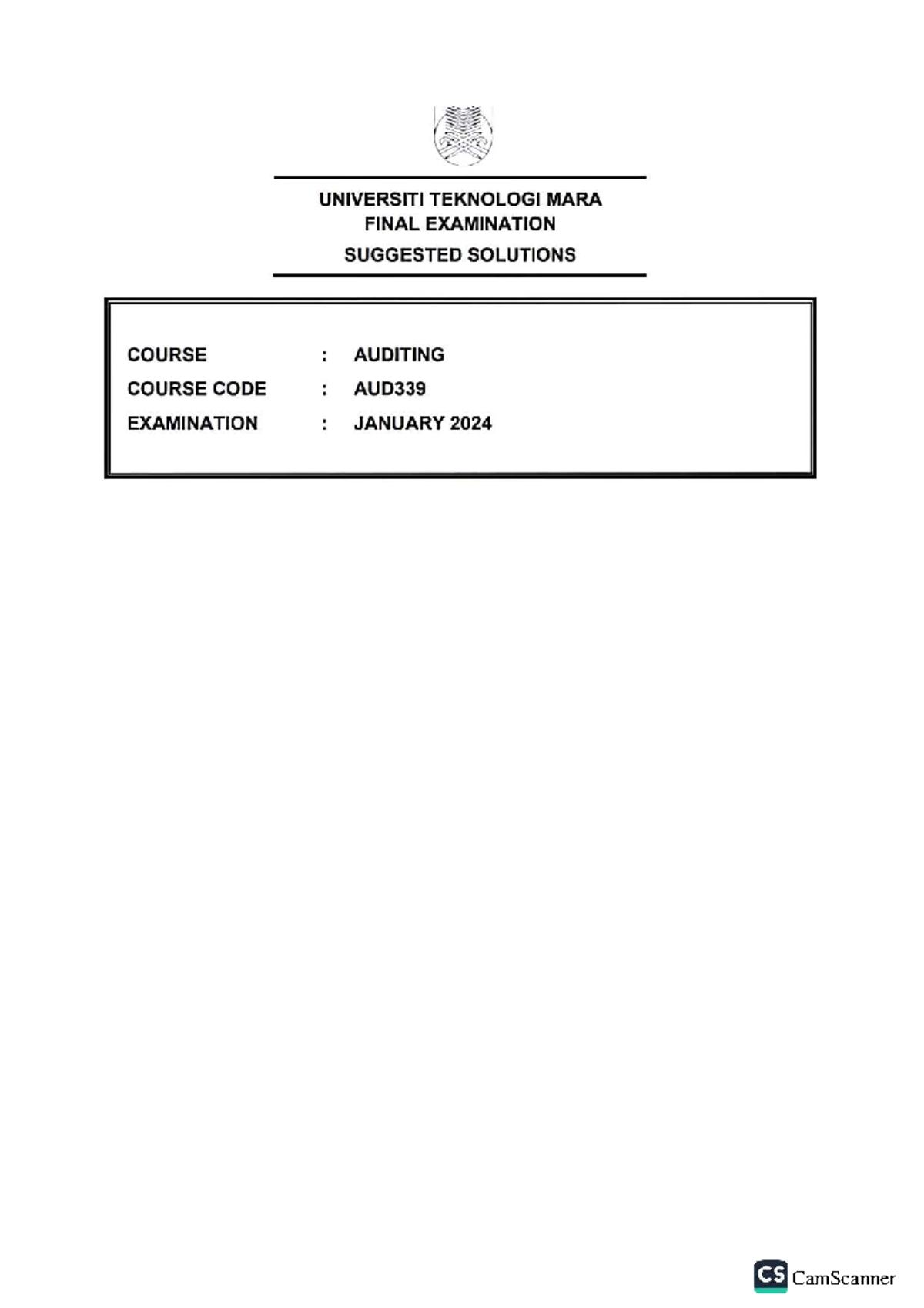 JAN24 SS AUD339 - Suggested Solutions for Final Exam AUD339 - Studocu