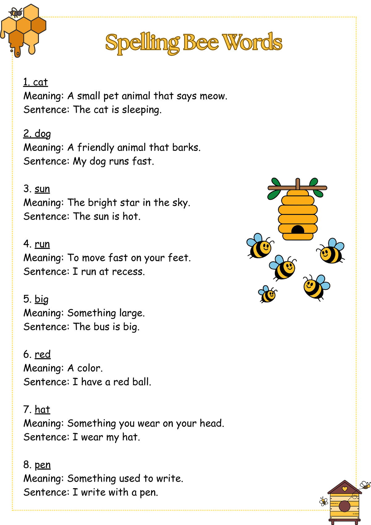 Spelling Bee Words List for Beginners - Studocu