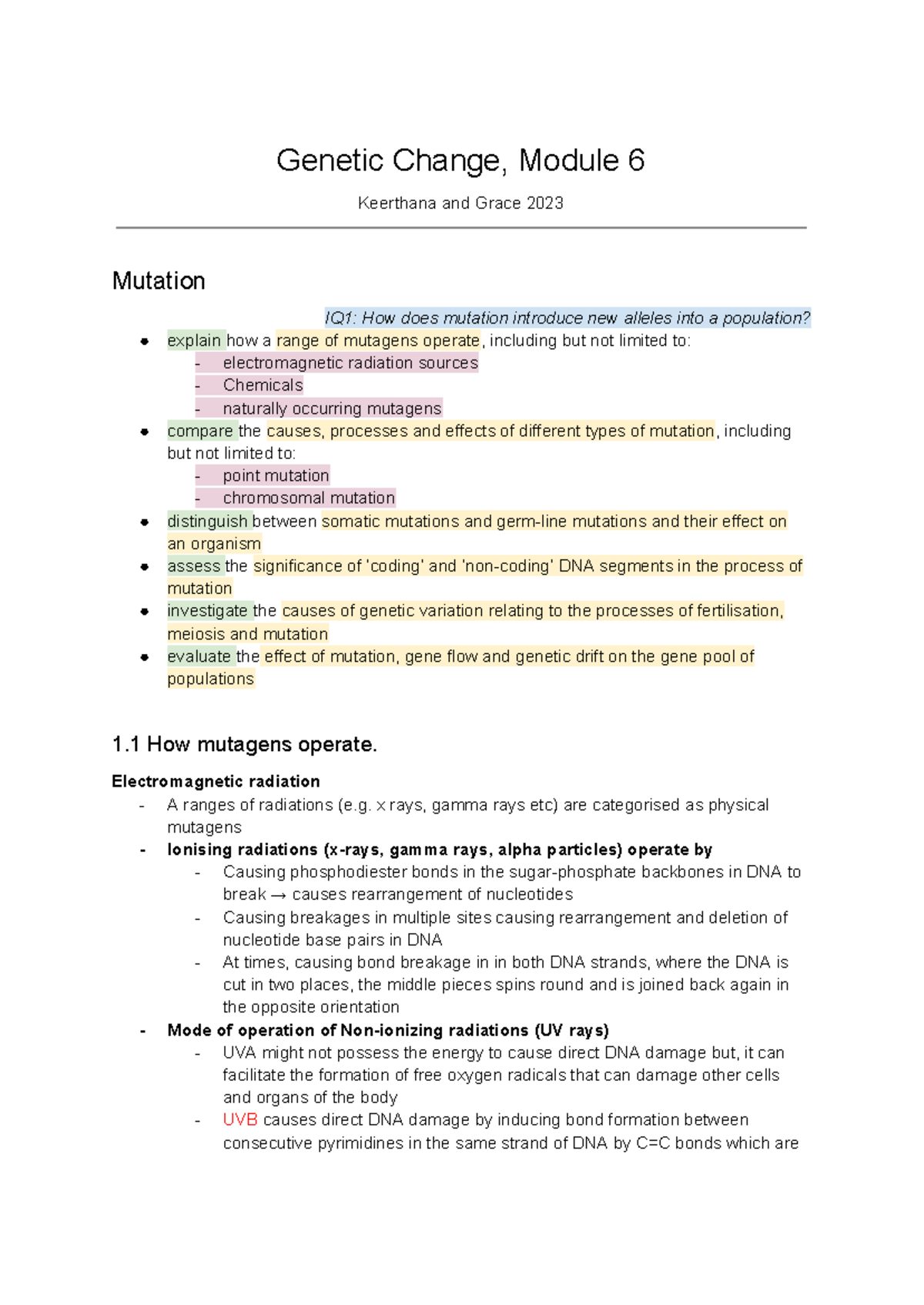 Genetic Change Class Notes - Module 6 Insights by Keerthana & Grace ...