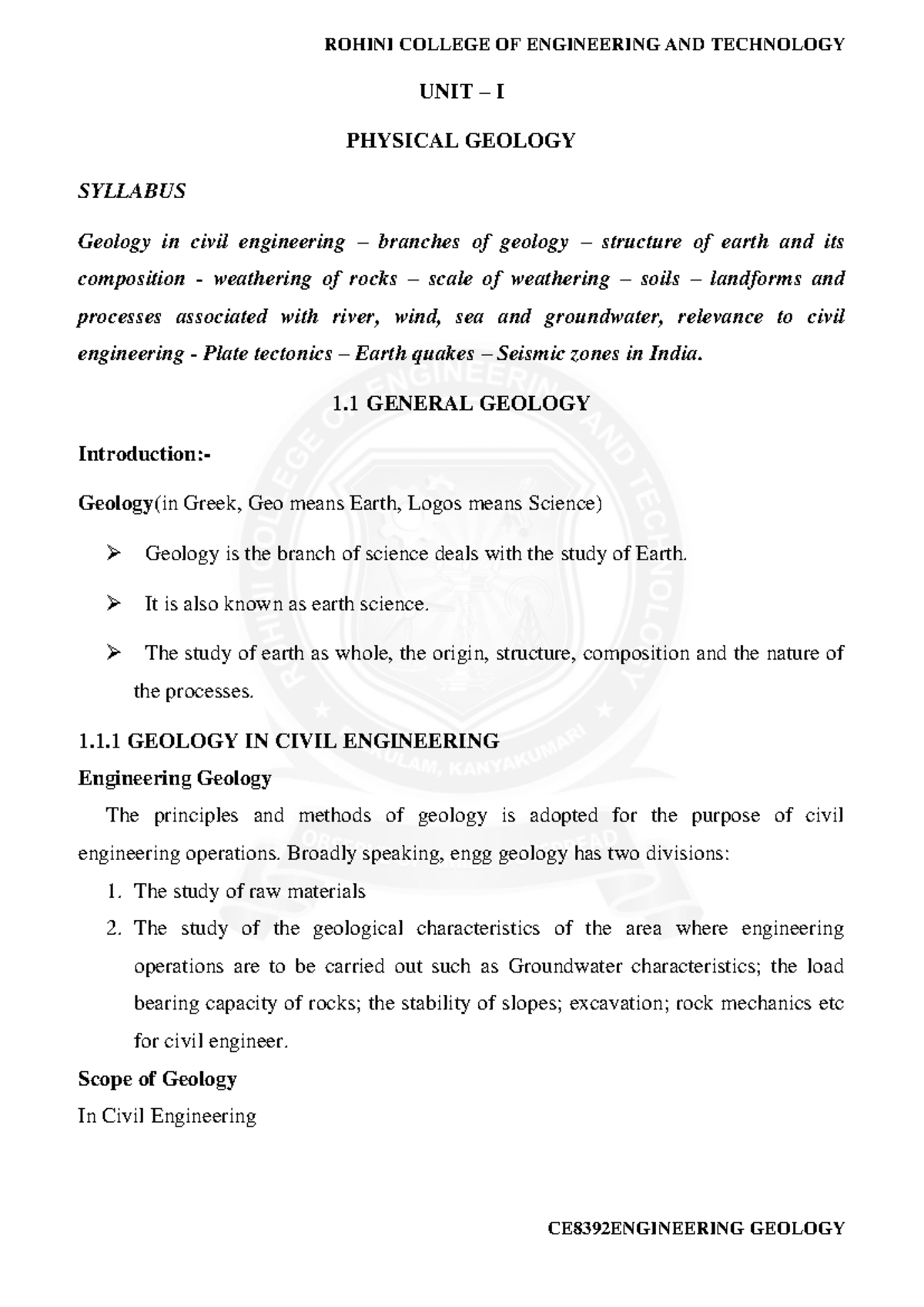 geology in mathematics - UNIT – I PHYSICAL GEOLOGY SYLLABUS Geology in ...