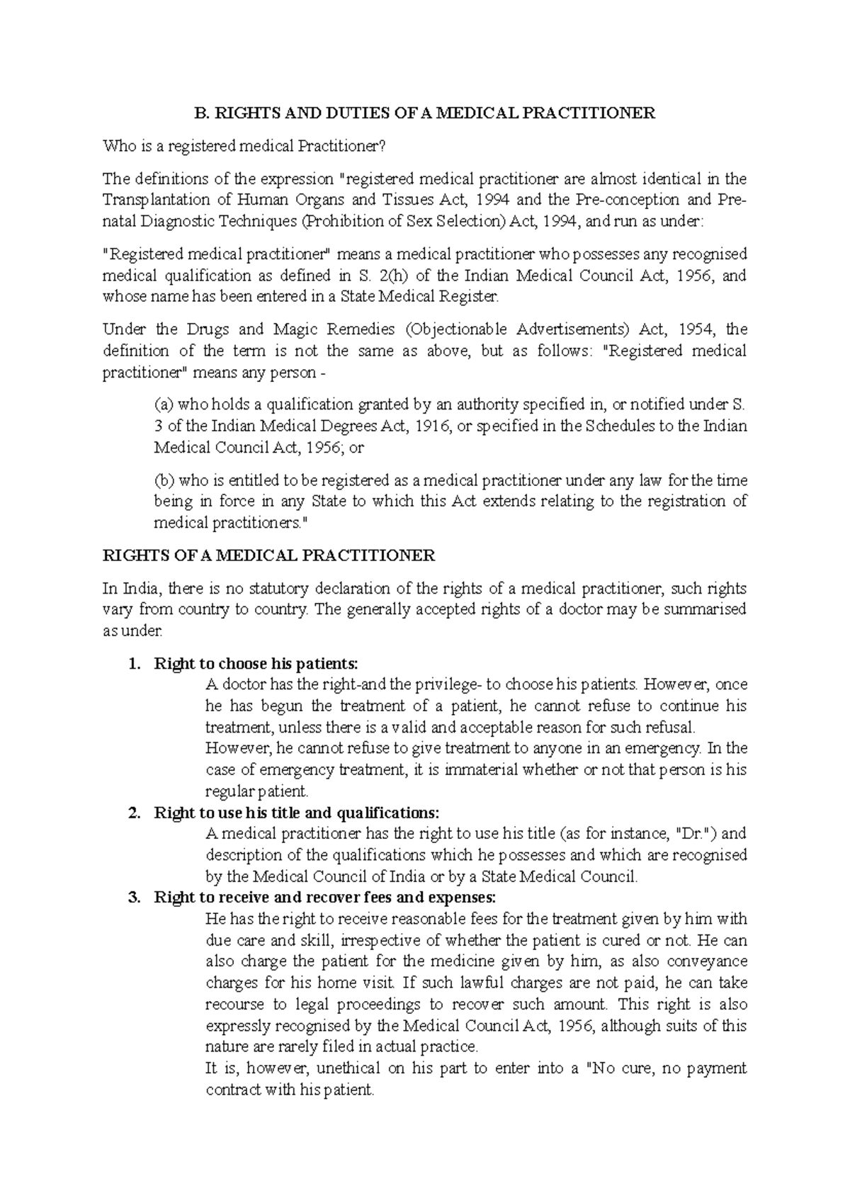 Rights and Duties of Medical Practitioners: An Overview - Studocu