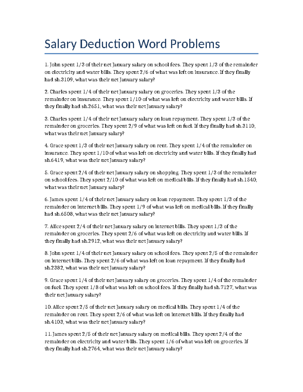 Salary Deduction Word Problems Practice Questions - Studocu