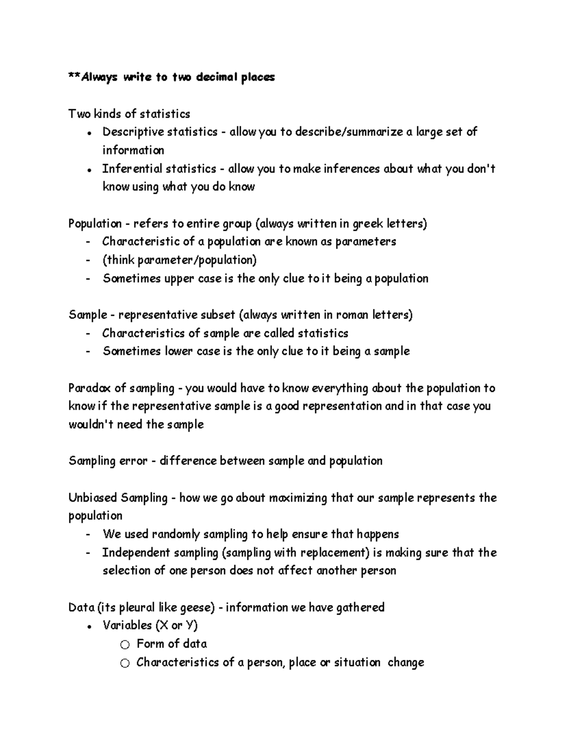 Psych 160 Lecture Notes: Key Concepts in Statistics and Research - Studocu