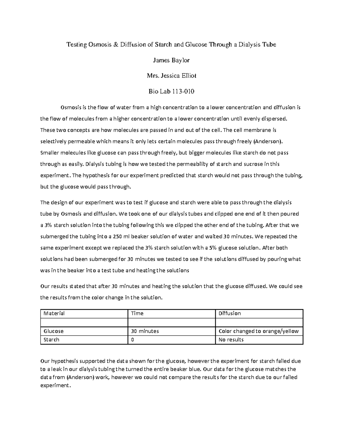 Mini lab Report - Testing Osmosis & Diffusion of Starch and Glucose ...