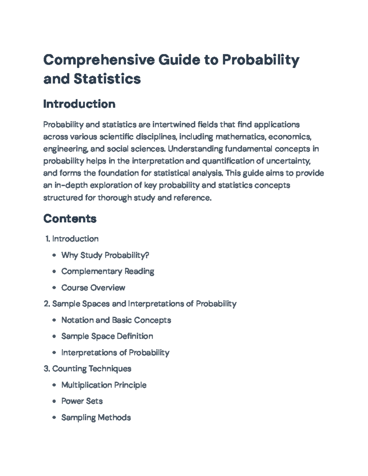 Comprehensive Guide to Probability and Statistics (Course Code: TBD ...
