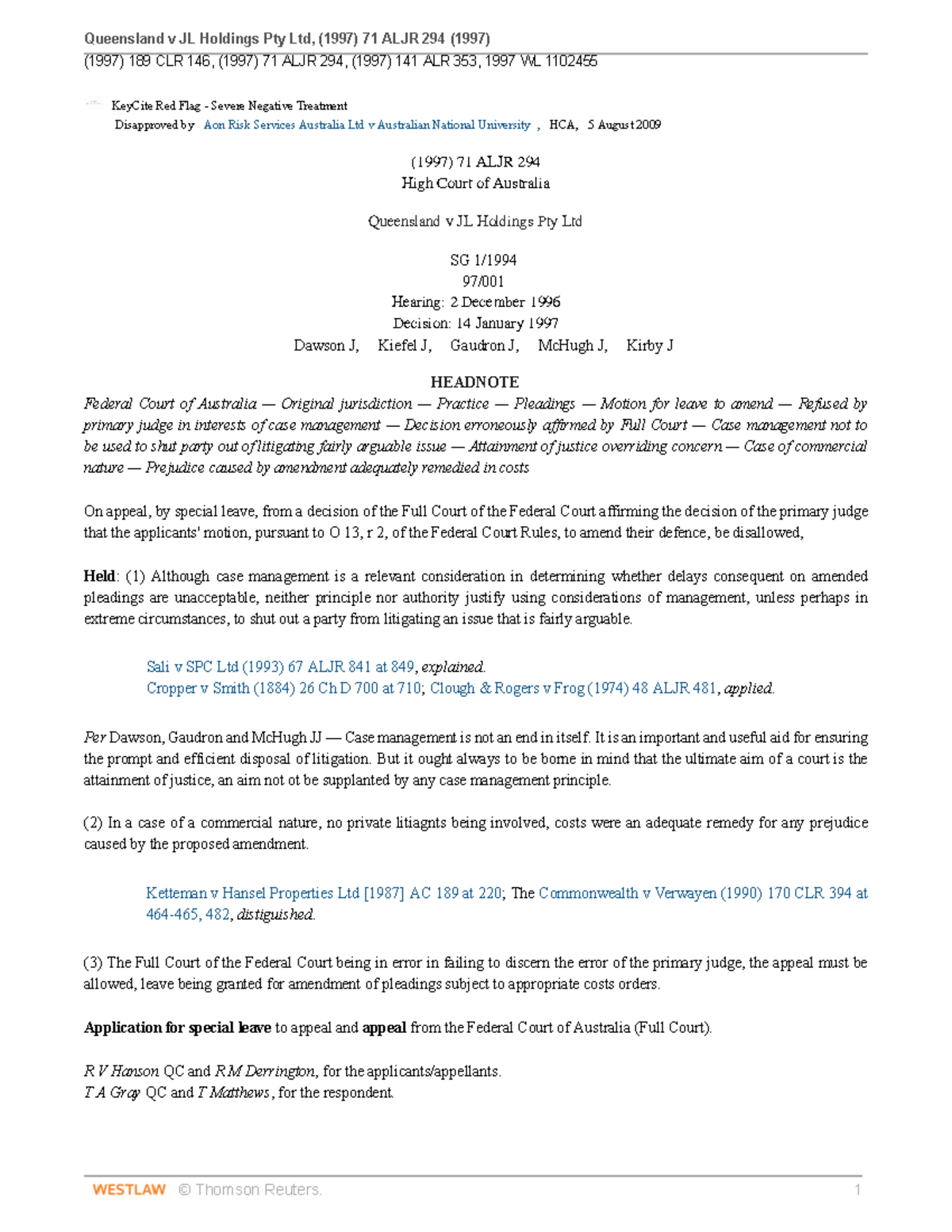 Queensland v JL Holdings Pty Ltd - High Court Decision Analysis (1997 ...