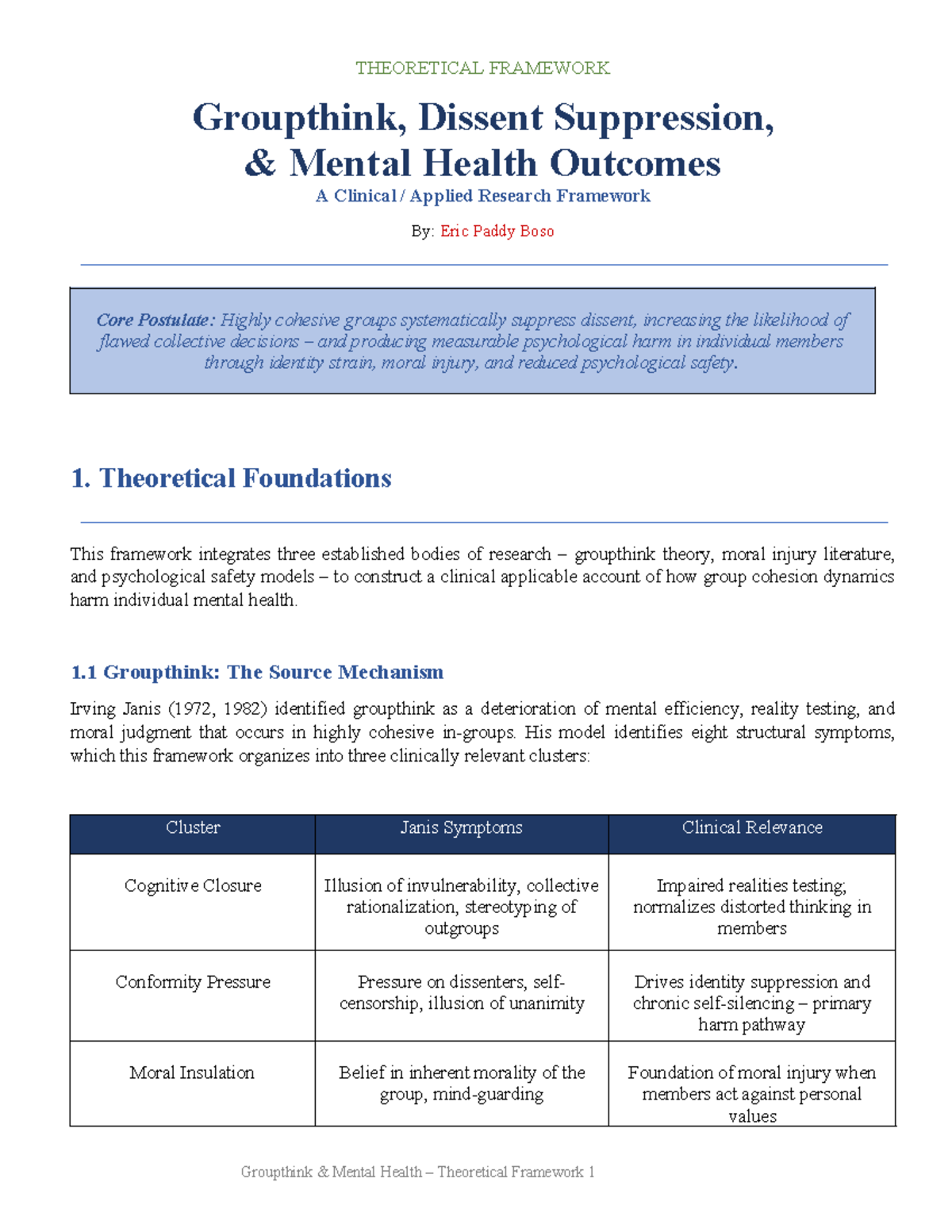 Groupthink Theoretical Framework: Mental Health Implications and ...