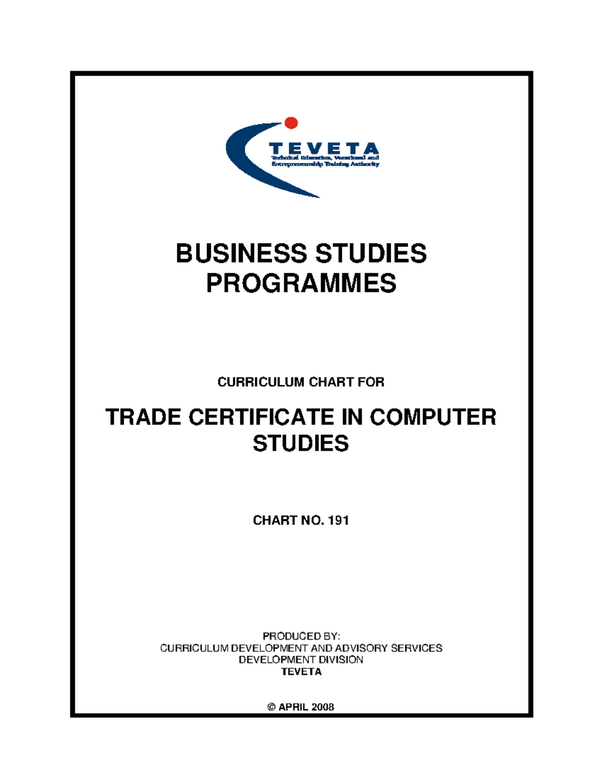 Trade Certificate in Computer Studies Curriculum Chart & Rationale ...