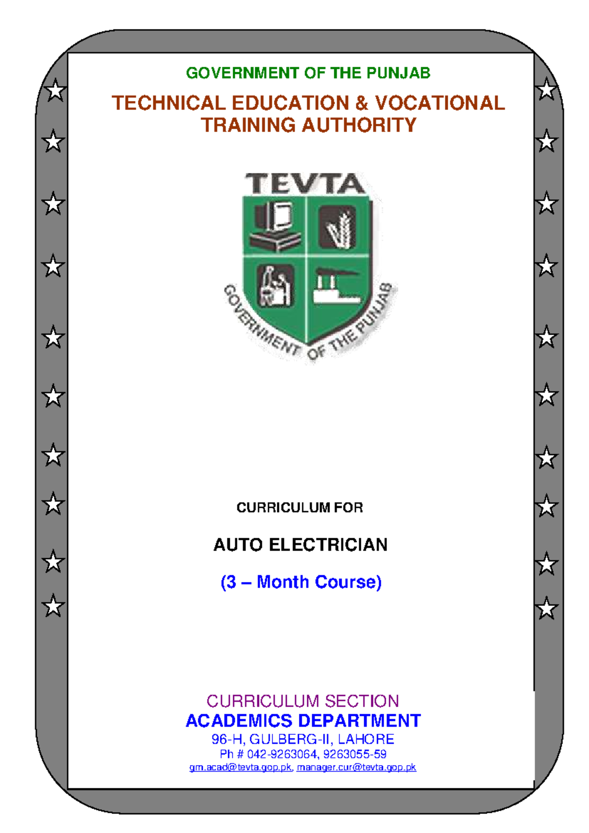 Auto Electrician Curriculum Overview (3 Month Course) TEVTA - Studocu