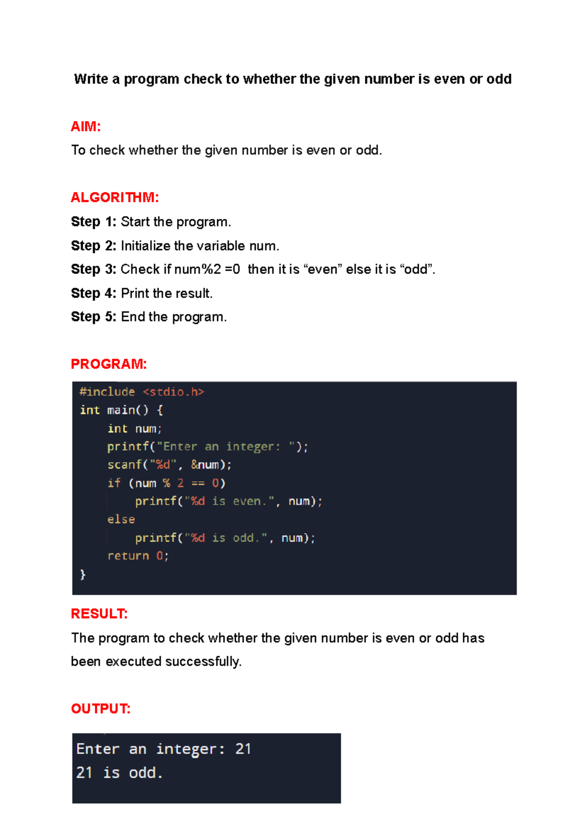 4-To check whether the given number is even or odd - Programming for ...