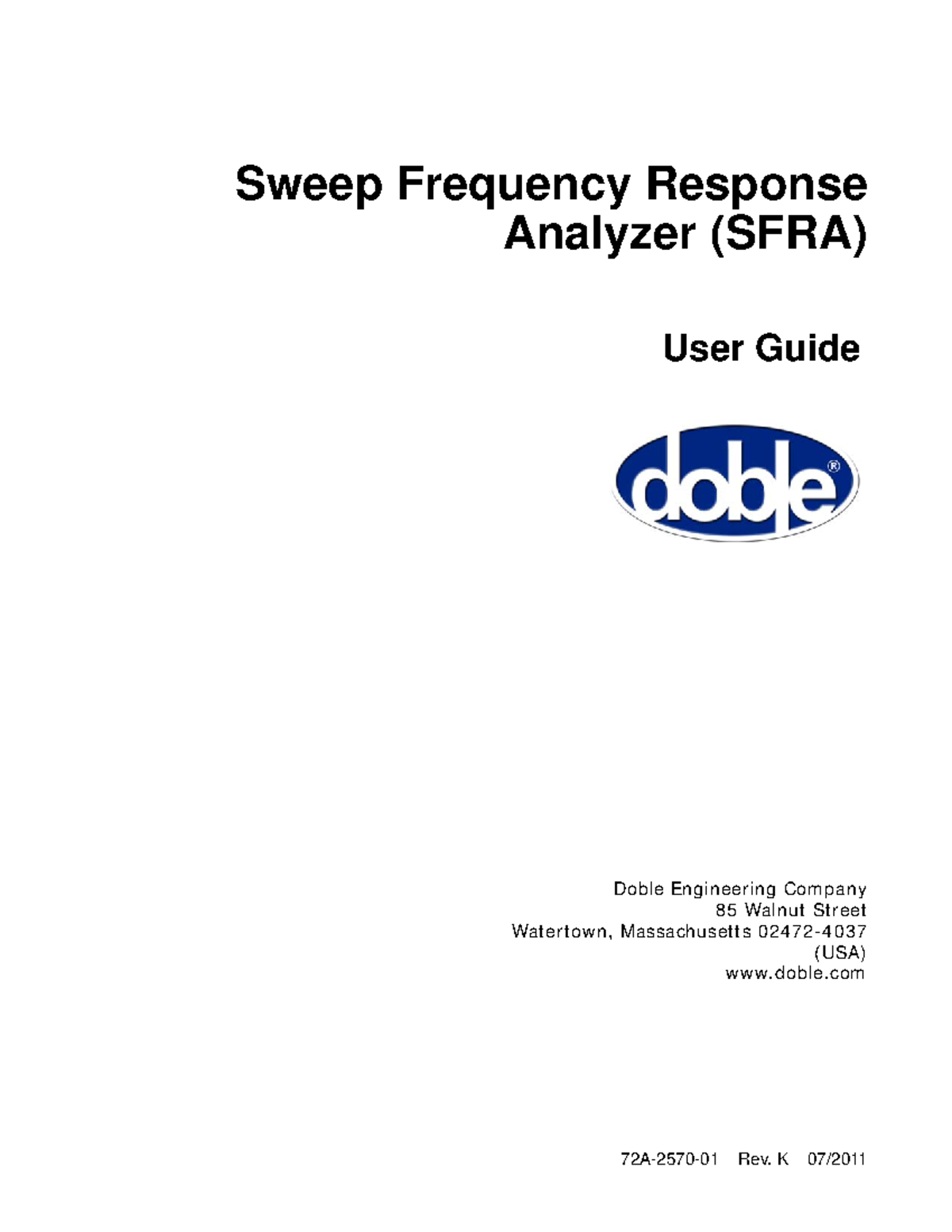 SFRA 72A-2570-01 User Guide: Sweep Frequency Response Analyzer - Studocu