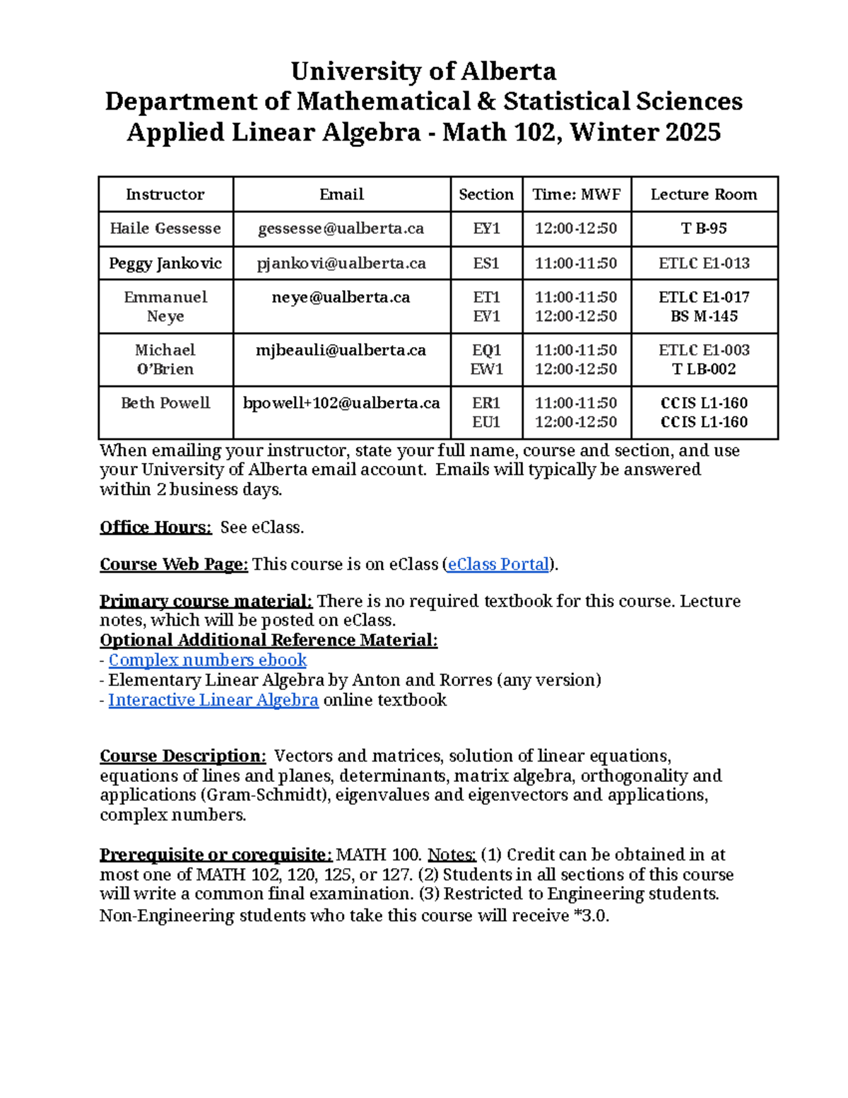 Winter 2025 MATH102 Course Syllabus - Applied Linear Algebra Overview ...