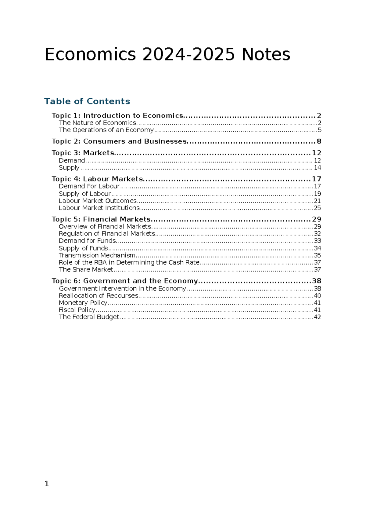 Year 11 Economics 2024-2025 Comprehensive Study Notes - Studocu