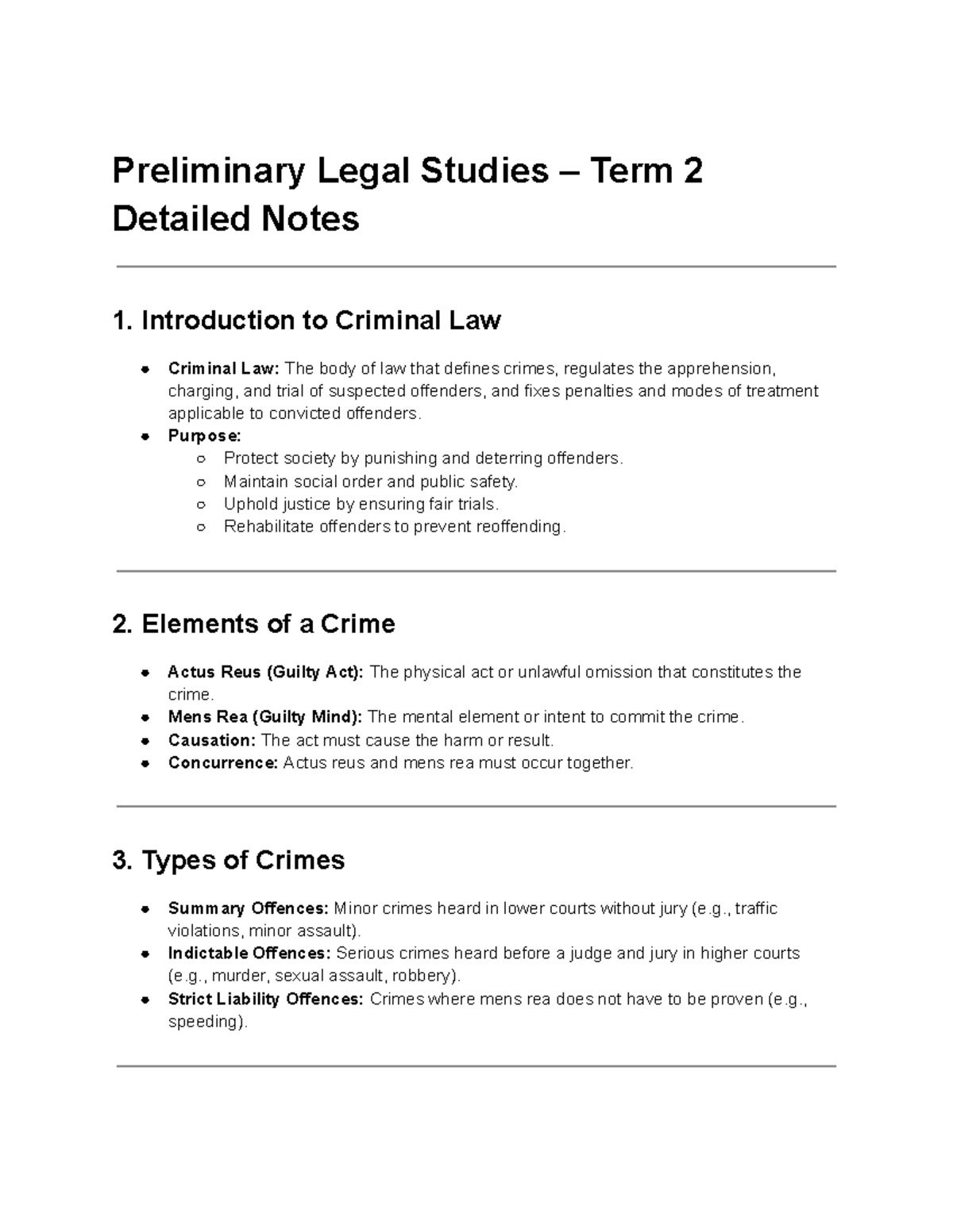 Preliminary Legal Studies Term 2: Intro to Criminal Law Notes - Studocu