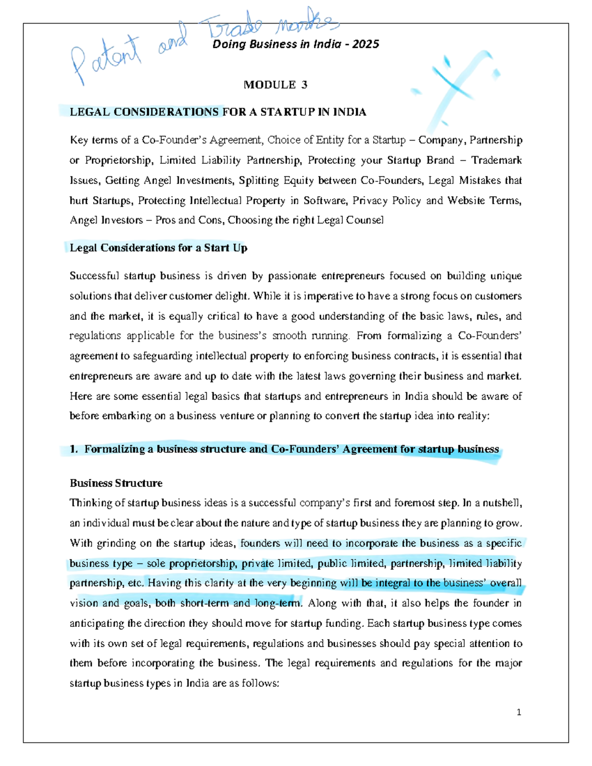 Doing Business in India 2025: Legal Considerations for Startups (Module ...