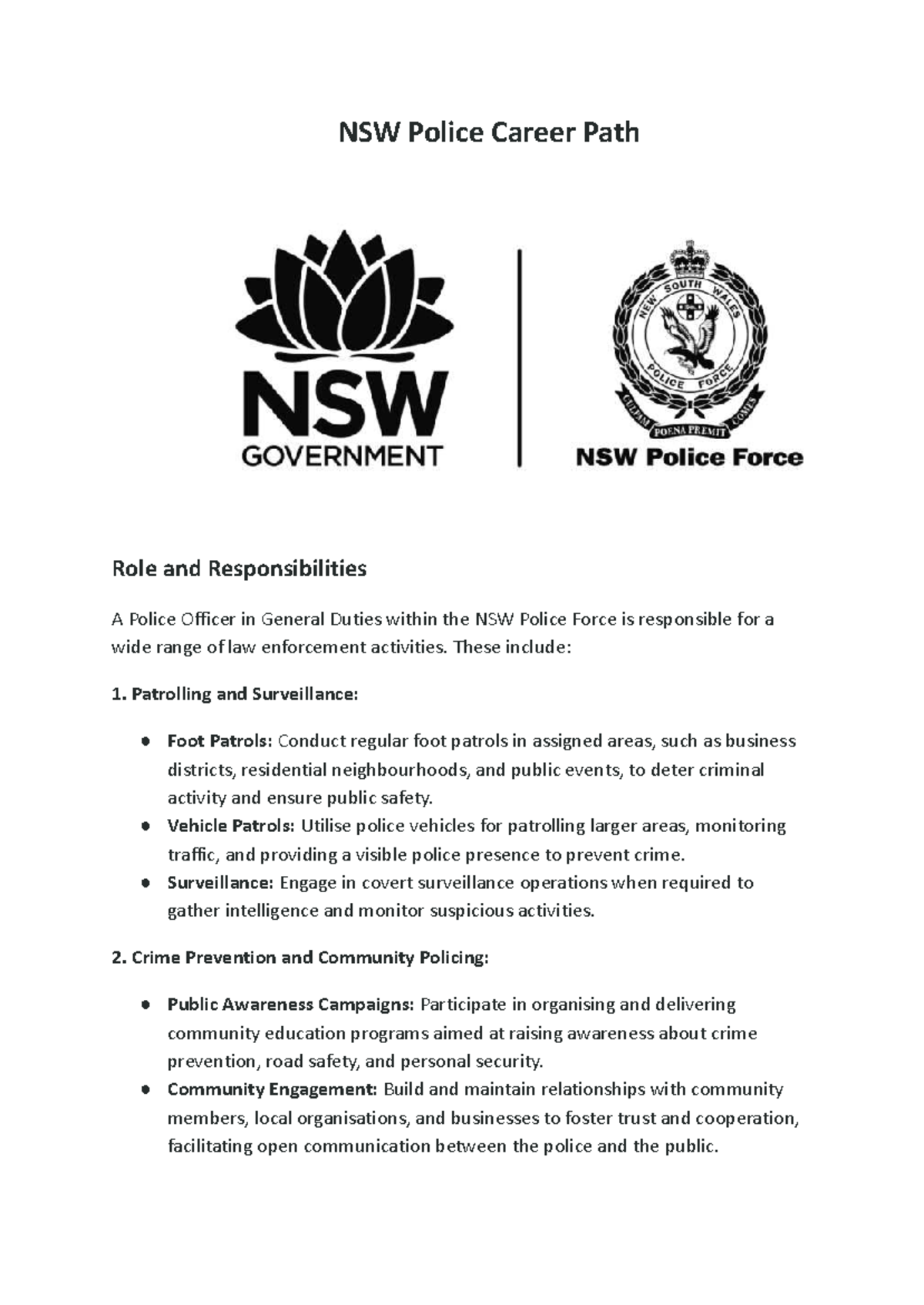 B CRIM Career Paths: Roles & Responsibilities of NSW Police Officers ...