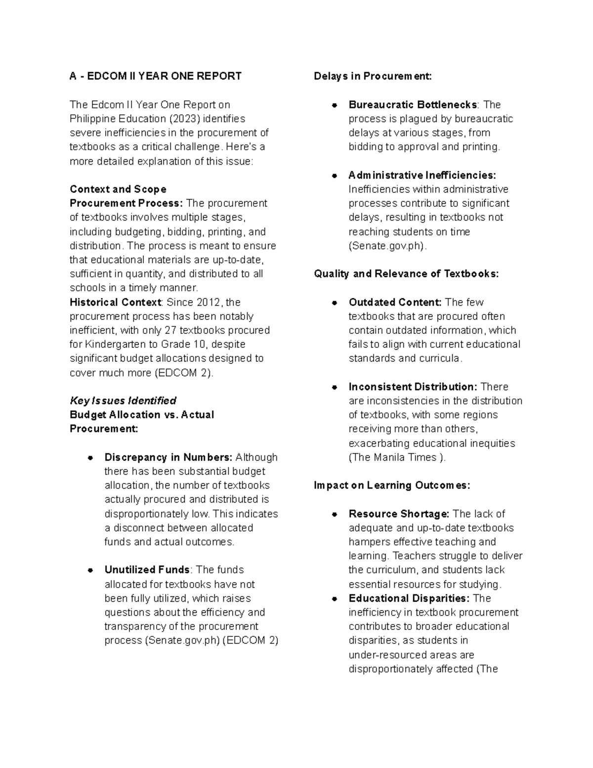 ECON 351 Challenges - A - EDCOM II YEAR ONE REPORT The Edcom II Year ...