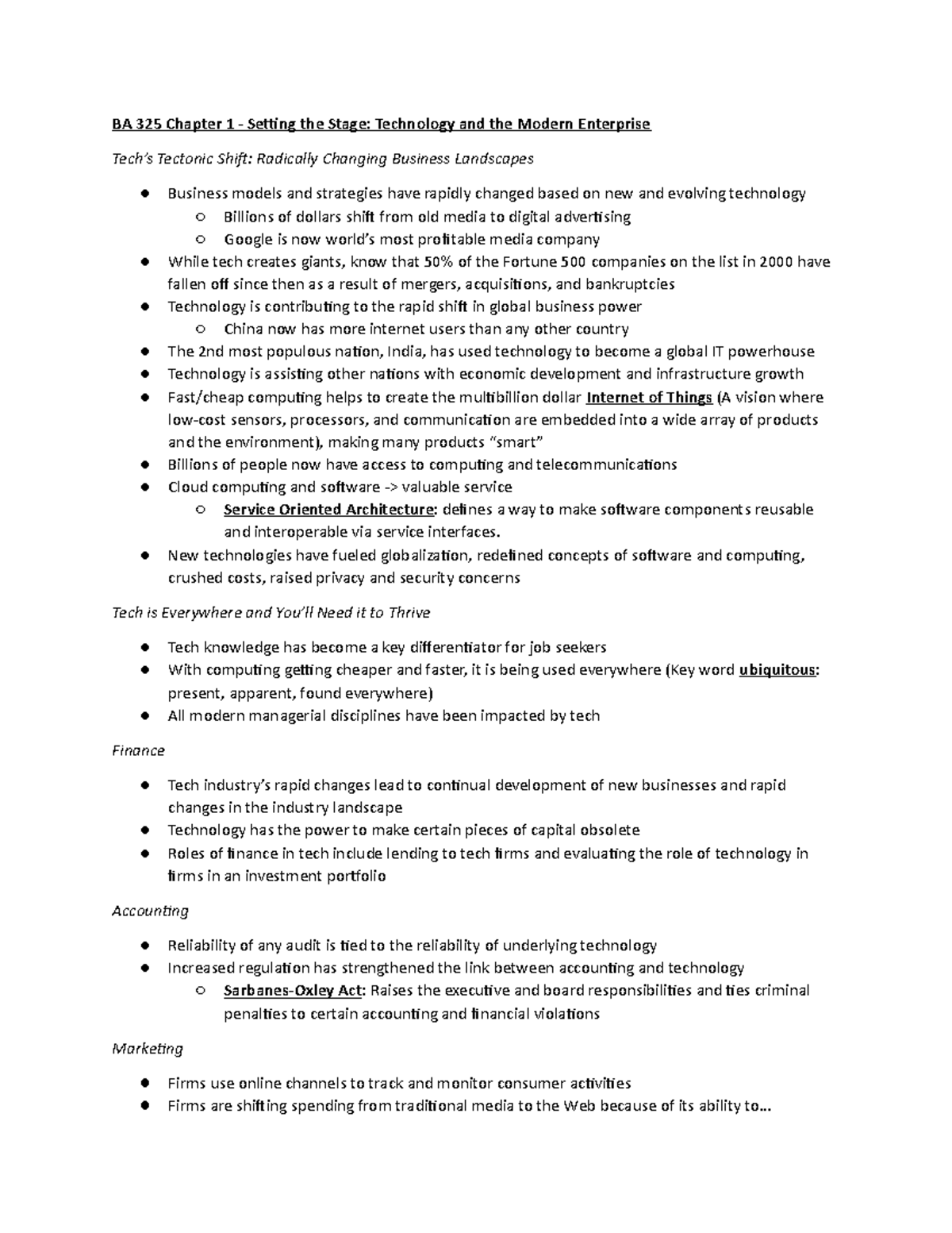 BA 325 Chapter 1 - Impact of Technology on Modern Business Dynamics ...