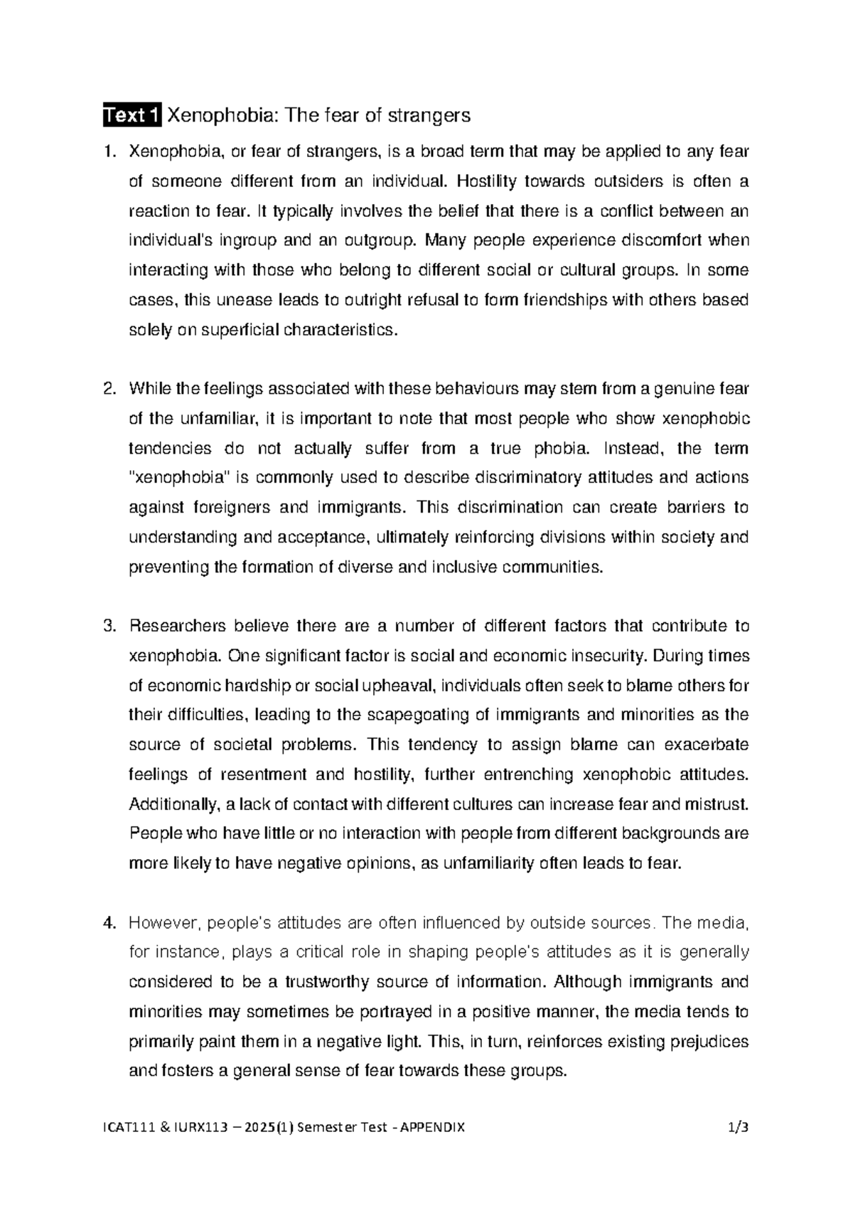 IURX113 2025(1) Semester Test: Xenophobia and Immigration Insights ...