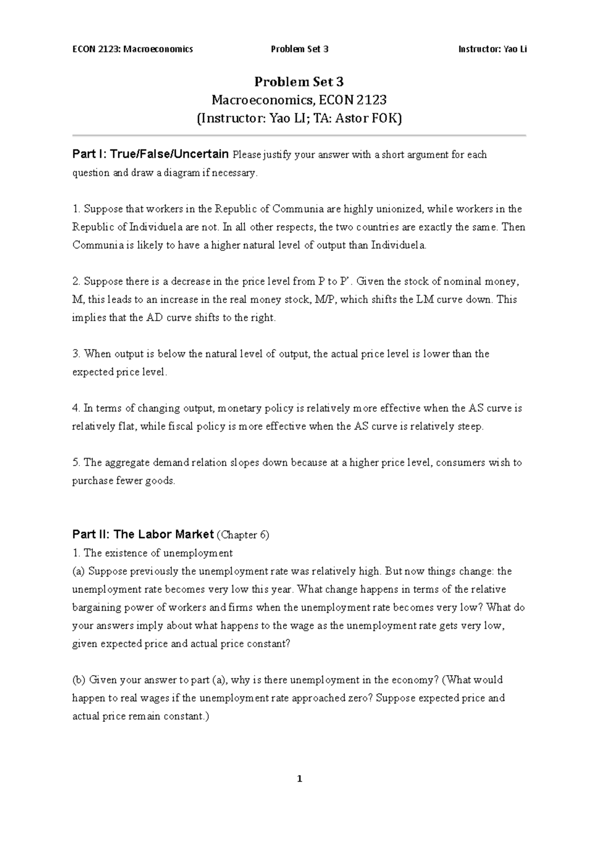 ECON 2123: Macroeconomics Problem Set 3 - Detailed Solutions - Studocu