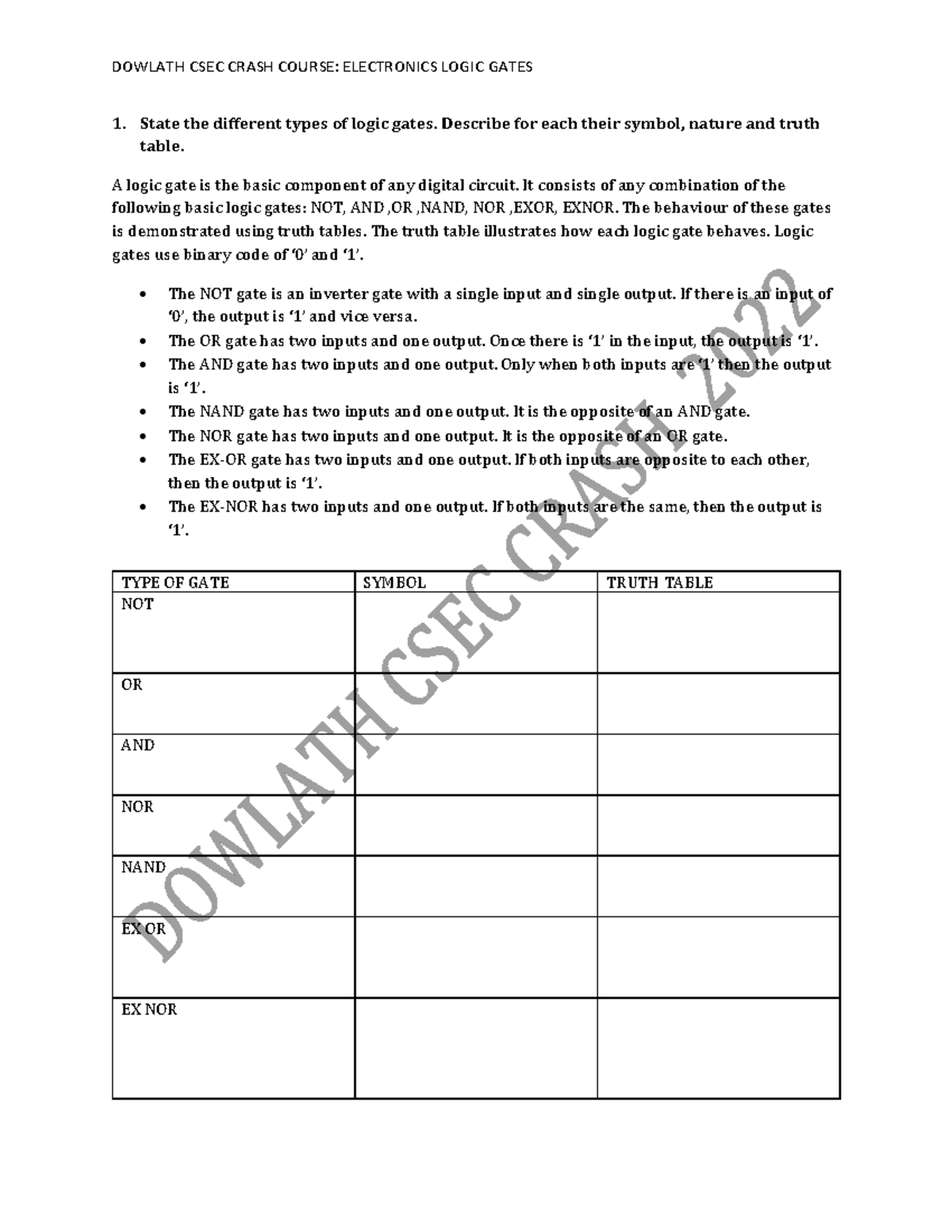 Describe Logic Gates With Symbol And Truth Tables Pdf Worksheet ...