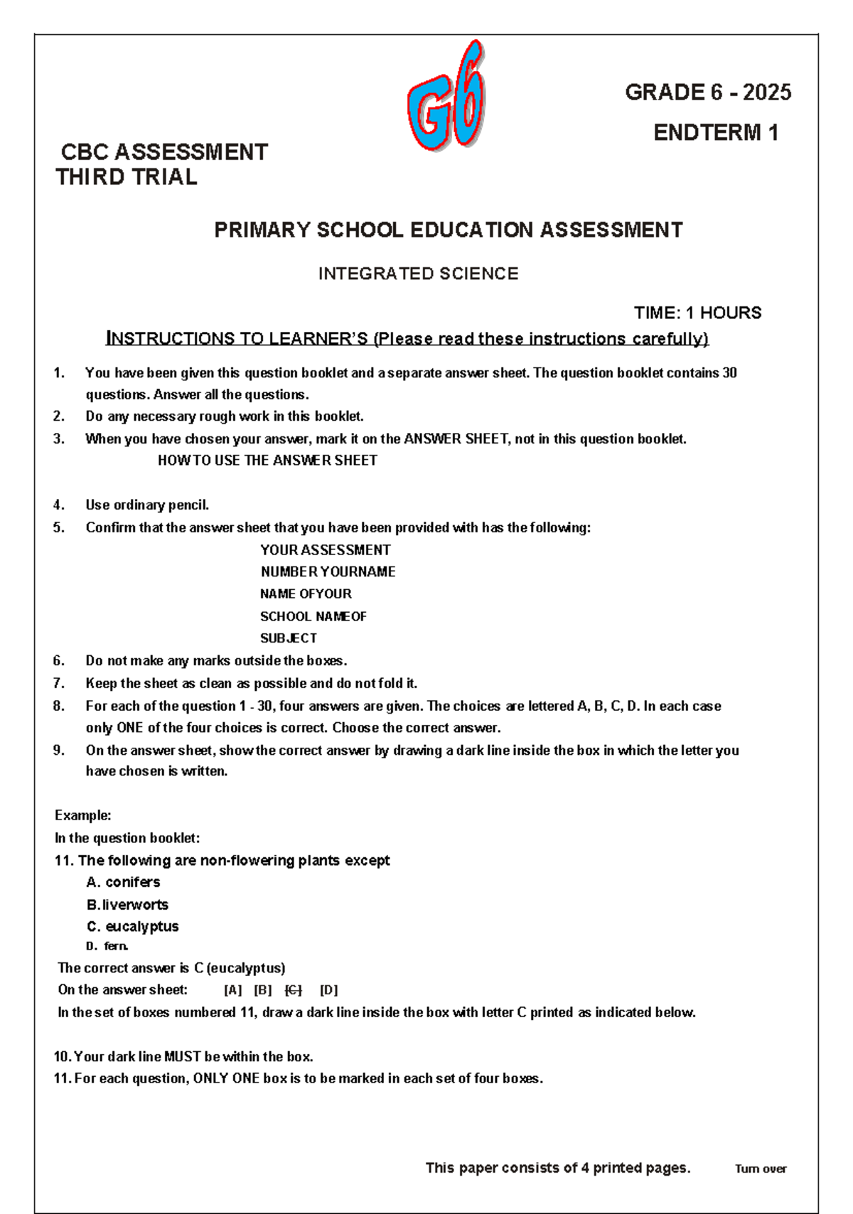 G6 Integrated Science - Endterm 1 CBC Assessment 2025 - Studocu