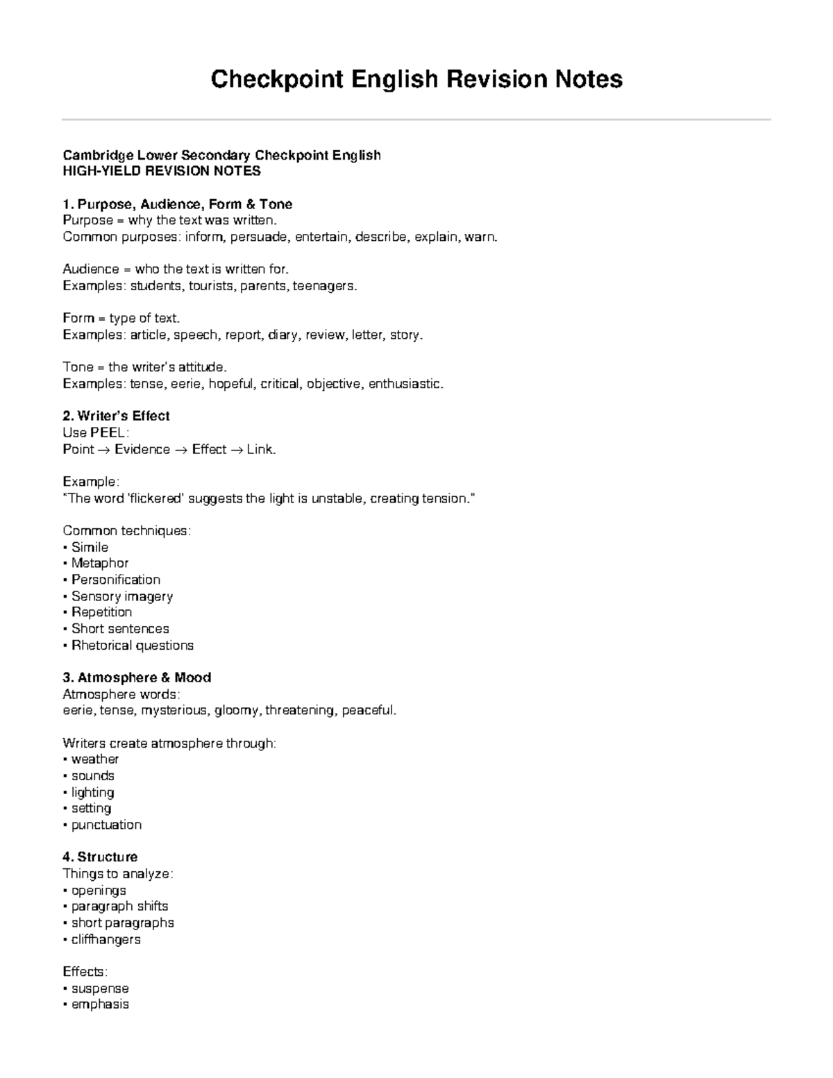 Checkpoint English Revision Notes - Studocu