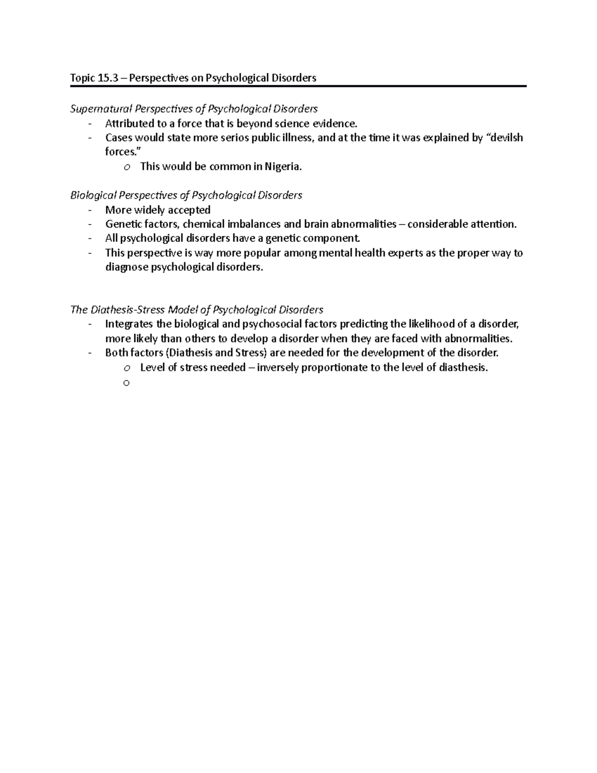 Perspectives on Psychological Disorders - Cases would state more serios ...