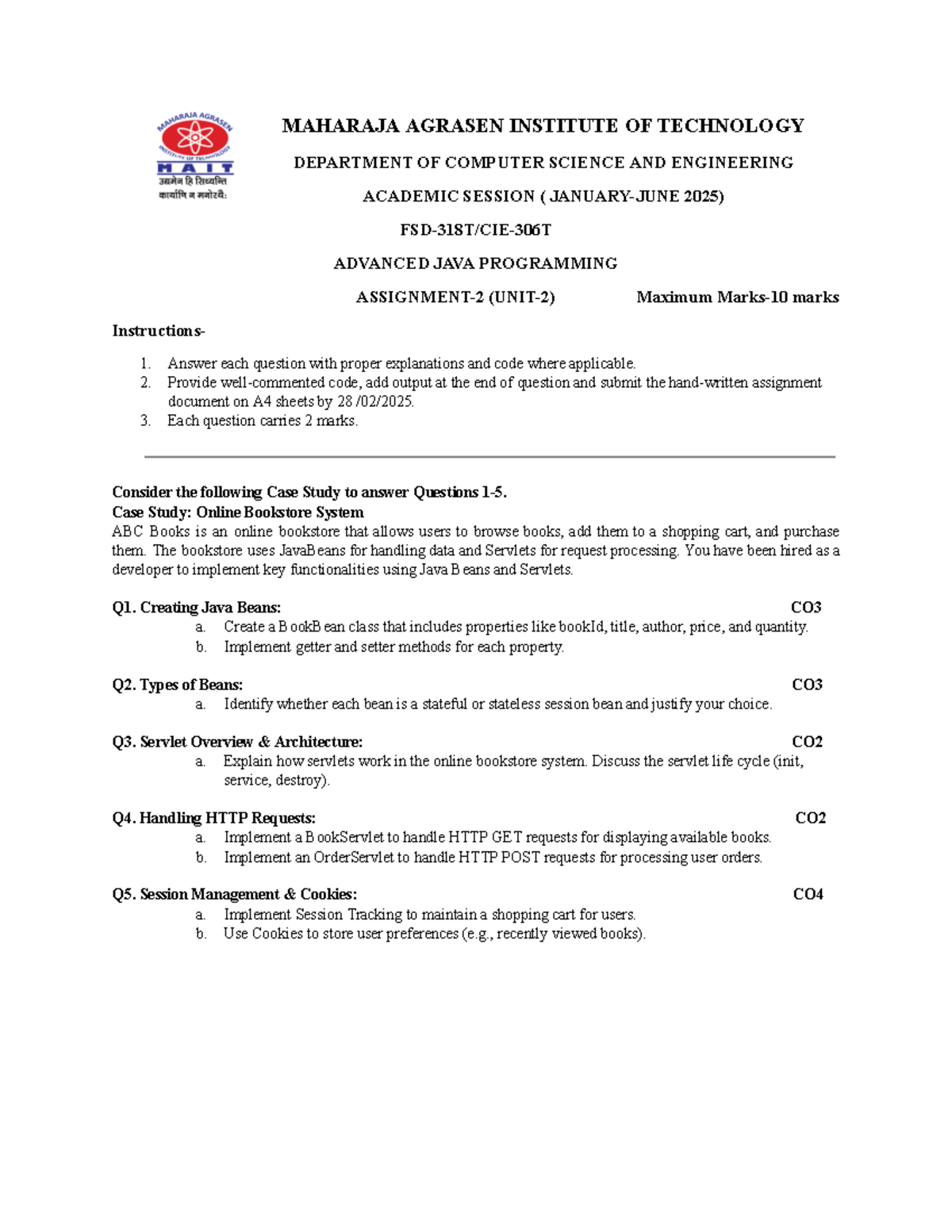 Advanced JAVA FSD-318T Assignment 2: Online Bookstore Case Study - Studocu