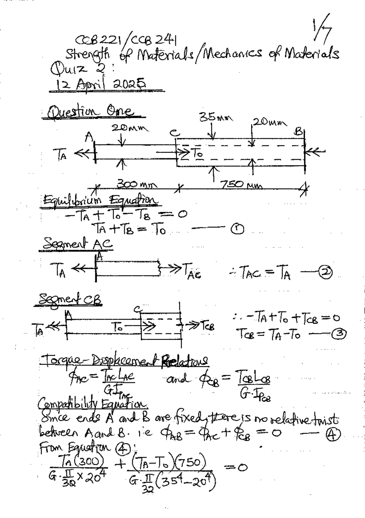 Quiz 2 Solutions - Strength of Materials CCB221 - April 12, 2025 - Studocu