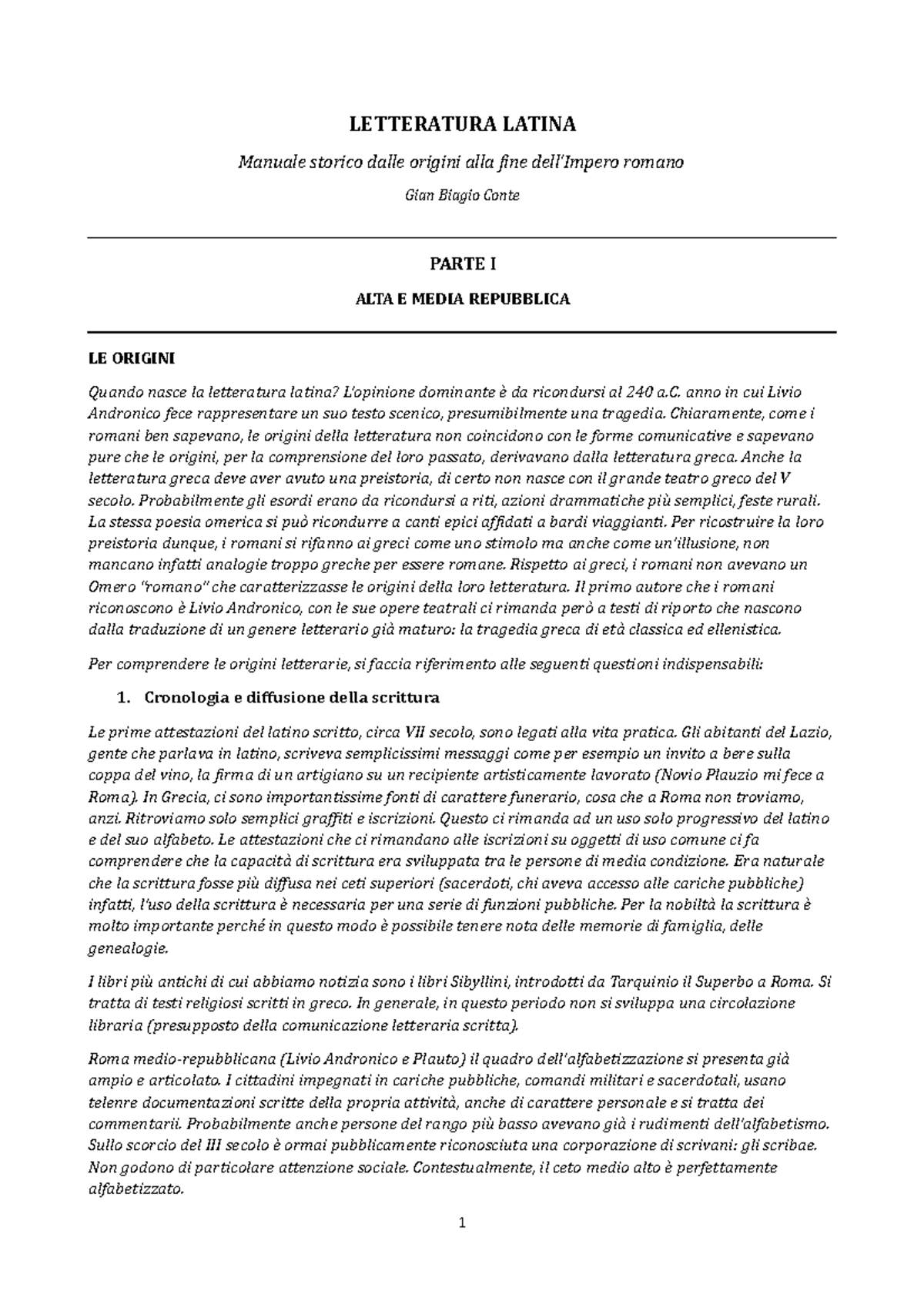 Riassunto Manuale di Letteratura Latina - Gian Biagio Conte - Document Preview