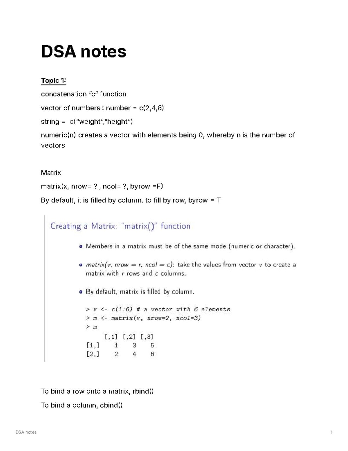 DSA Notes: Concatenation, Vectors, and Statistical Analysis - Studocu