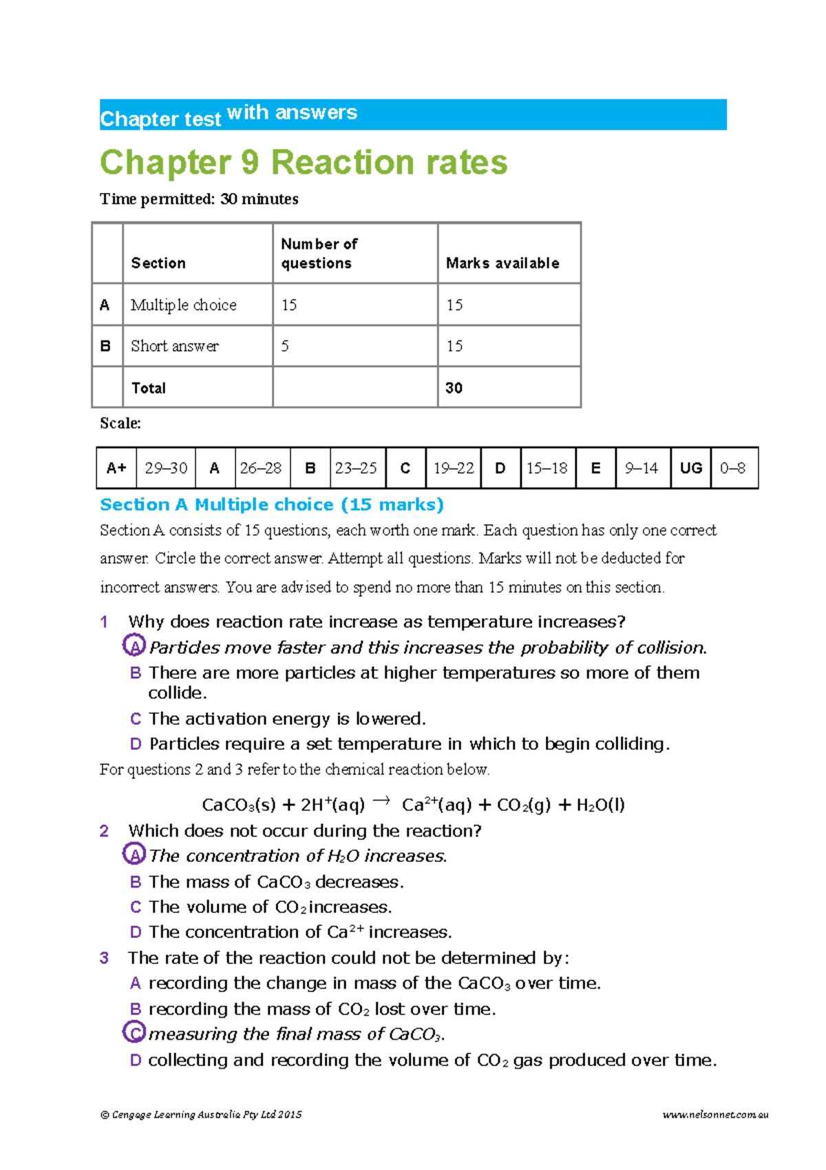 Rate of Reaction Chapter 9 Practice TEST Answers - Studocu