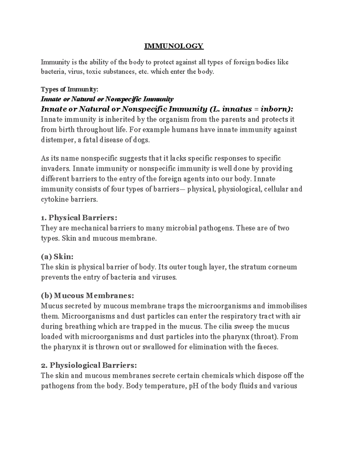 IMMUNOLOGY - Comprehensive Notes on Immunity Types and Functions - Studocu