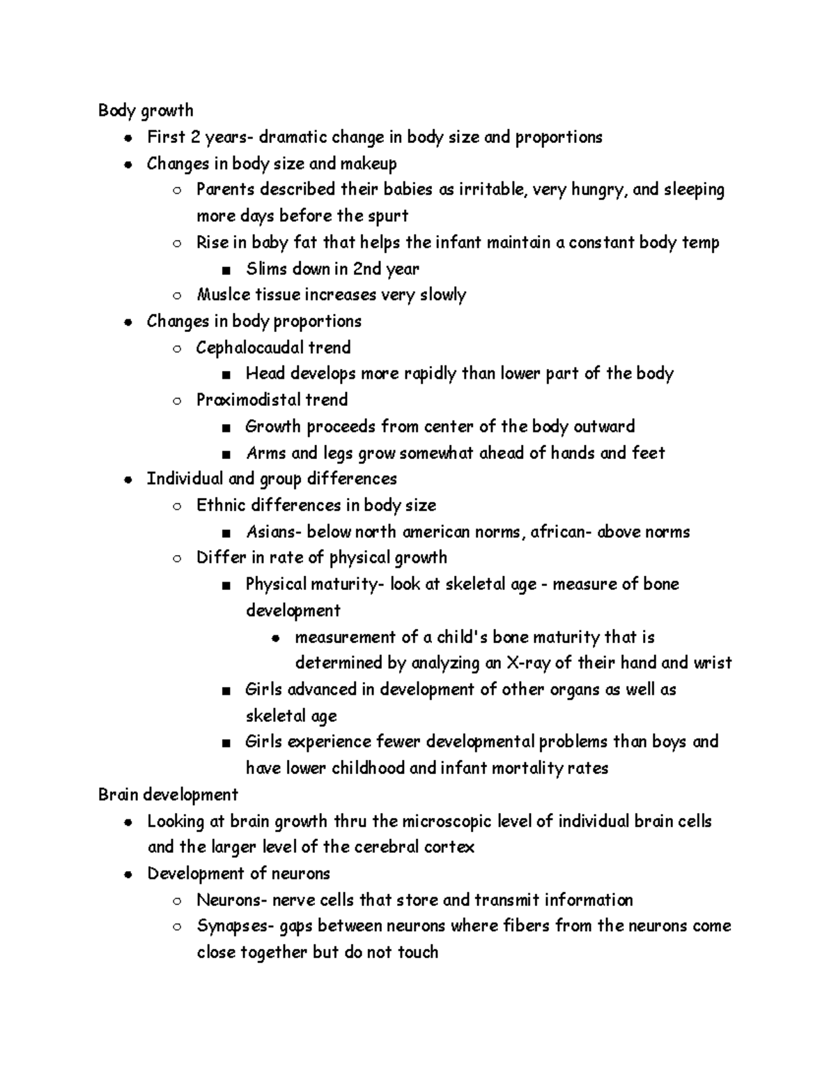 Exam 1 Reading: Body & Brain Development Overview - Studocu