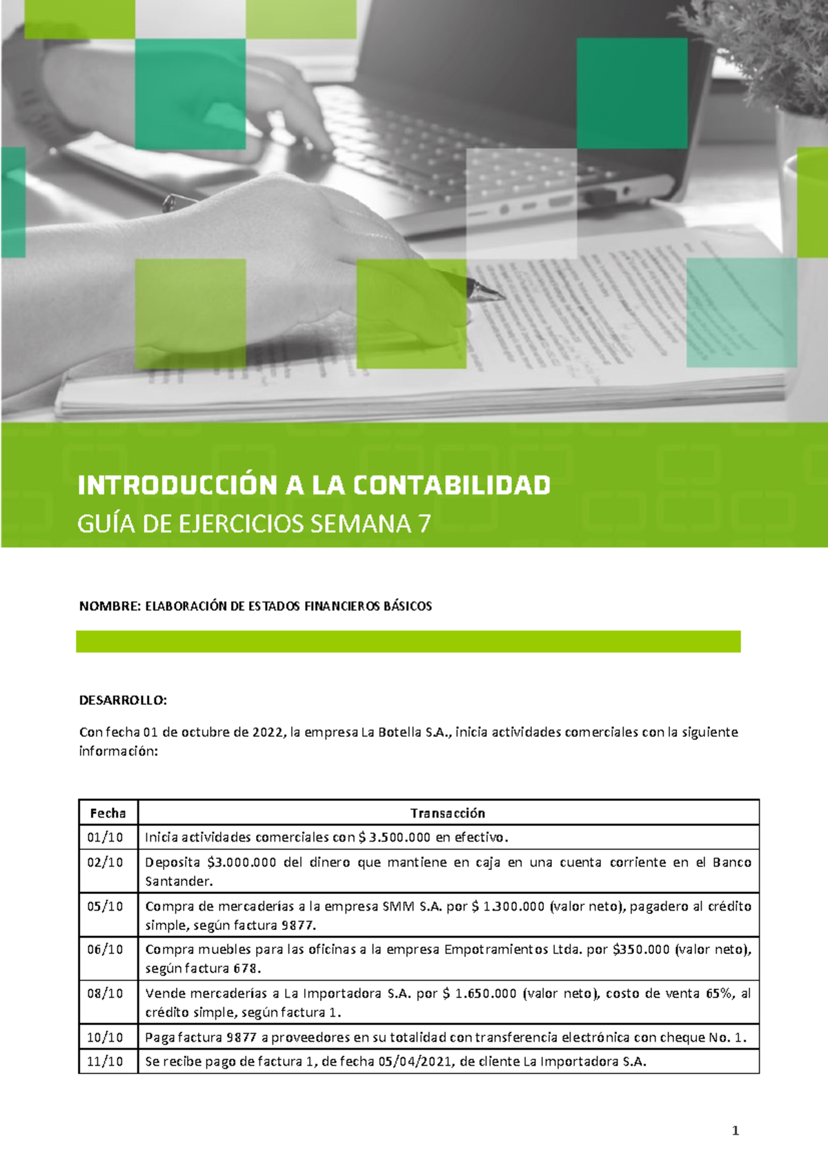 GUIA DE EJERCICIOS CONTABILIDAD SEMANA 7 IACC - NOMBRE: ELABORACIÓN DE ...