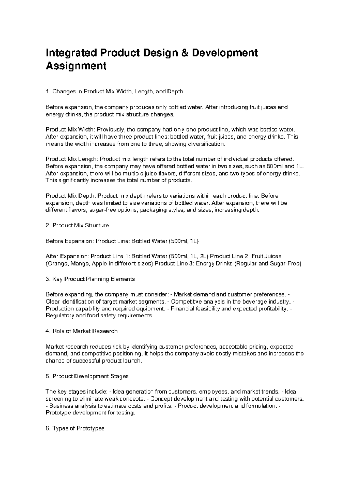 Integrated Product Design & Dev: Assignment 1 on Product Mix Changes ...
