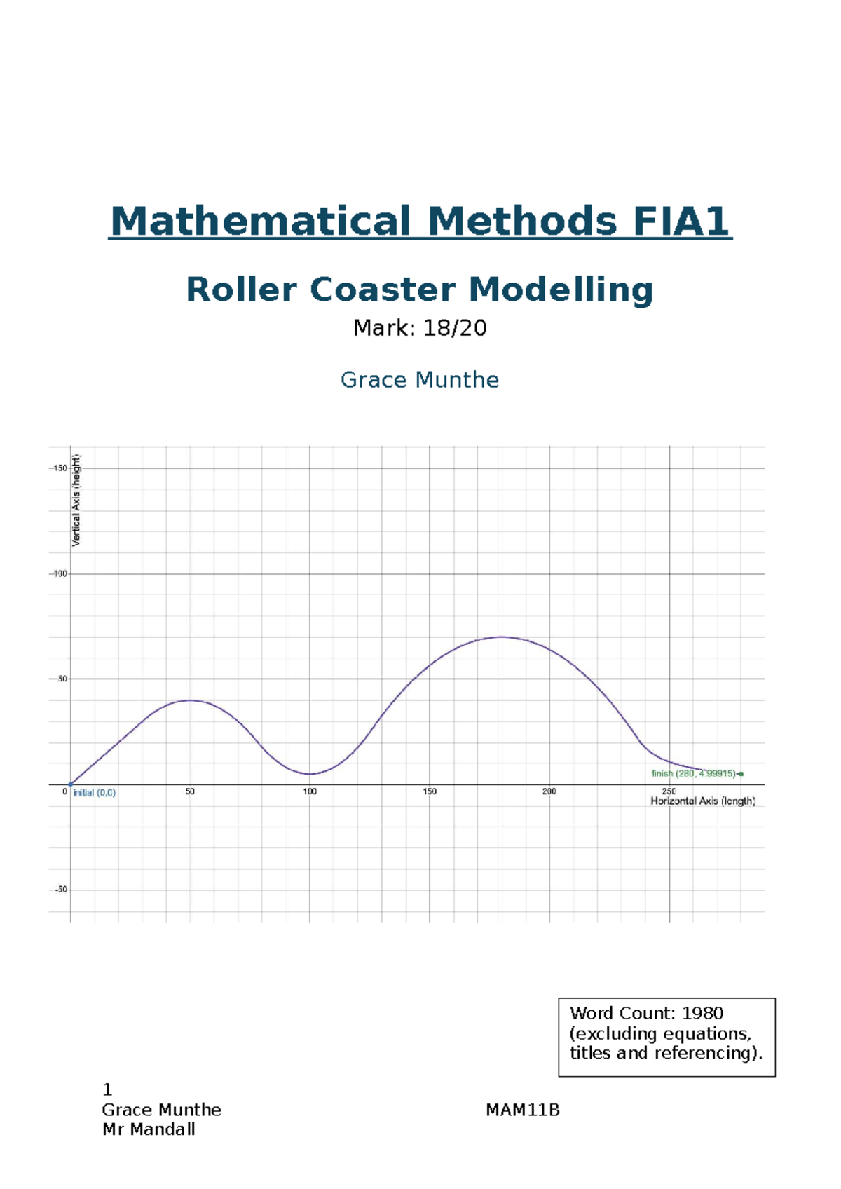 Mathematical Methods MAM11B: Roller Coaster Modelling Report - Studocu