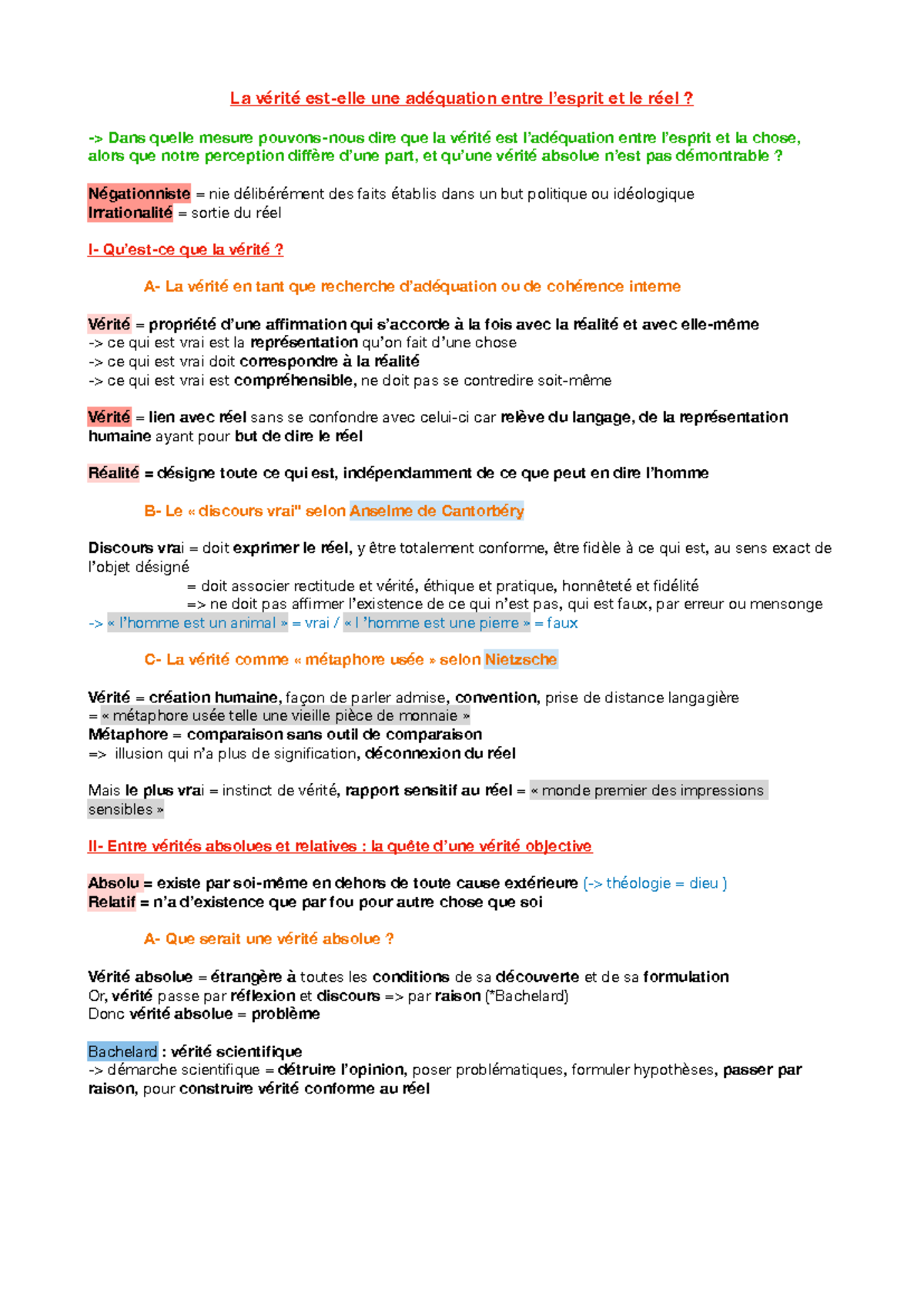 Fiche de Révision: La Vérité en Philosophie - Cours de Philosophie ...