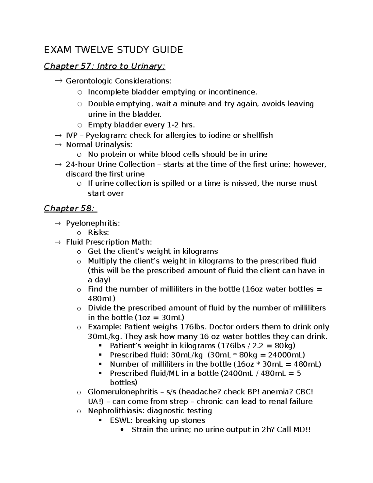 Urinary study guide - Notes - EXAM TWELVE STUDY GUIDE Chapter 57: Intro ...