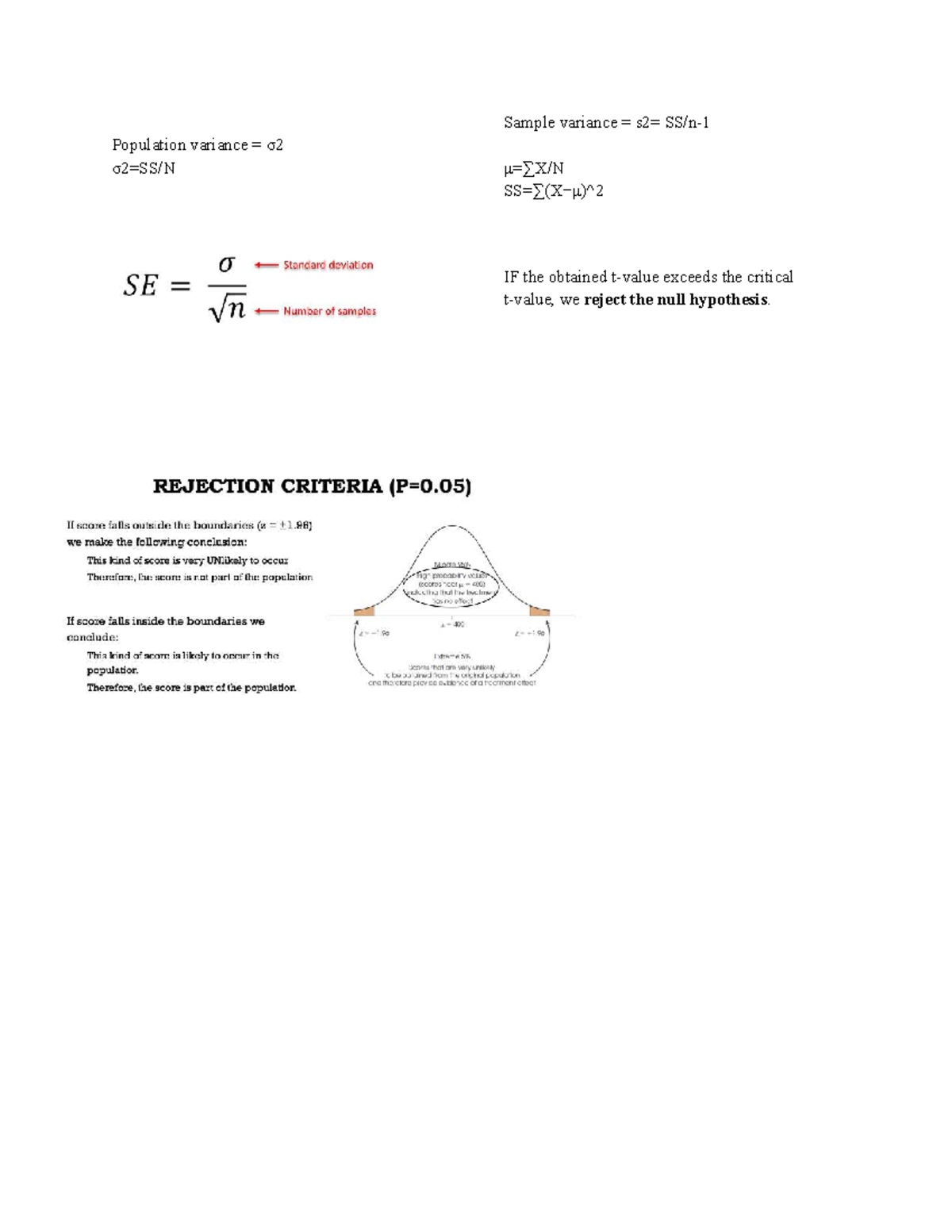 PSY 2116 - formulas - PSY2116 - Population variance = σ σ2=SS/N Sample ...