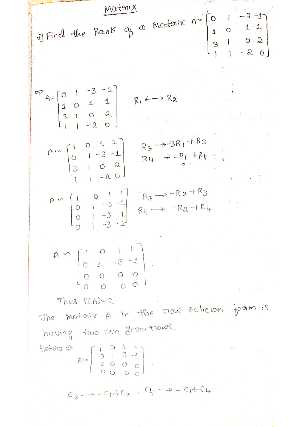 Math 101 - Linear Algebra Question Bank on Matrix Rank Techniques - Studocu
