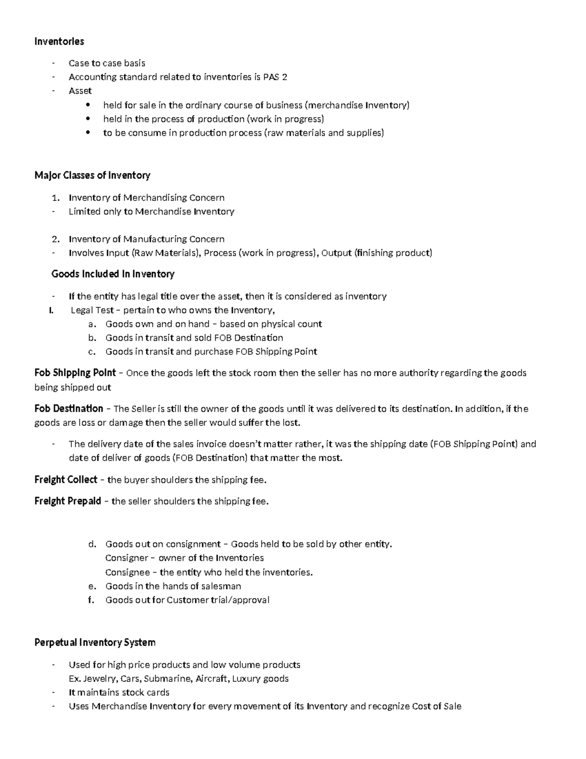 Inventories - Lecture - Inventories - Case to case basis - Accounting ...
