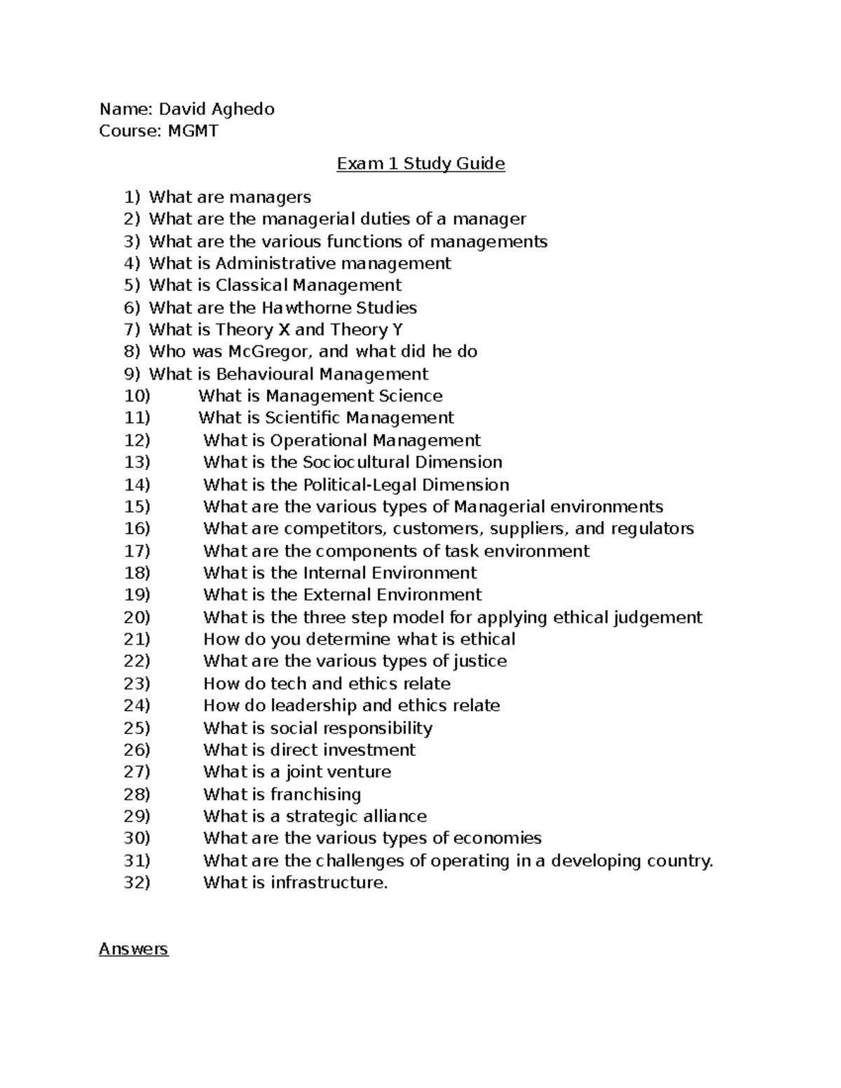MGMT Exam 1 Study Guide: Key Concepts and Managerial Theories - Studocu