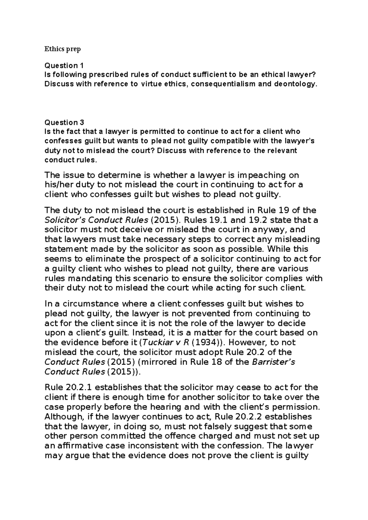 Ethics Questions for Legal Practice: Conduct Rules & Client ...