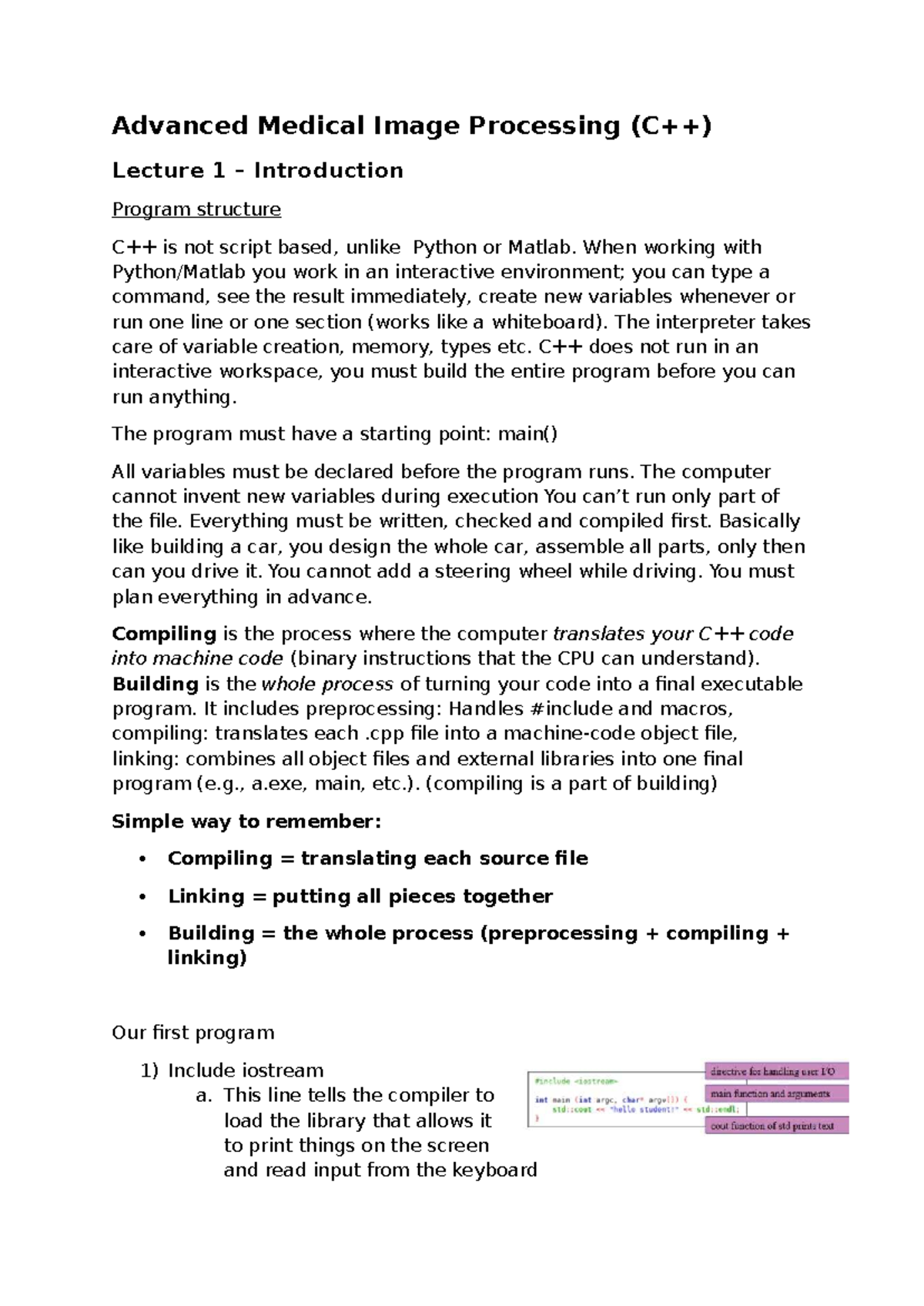 Advanced Medical Image Processing Lecture 1: Intro to Programming ...