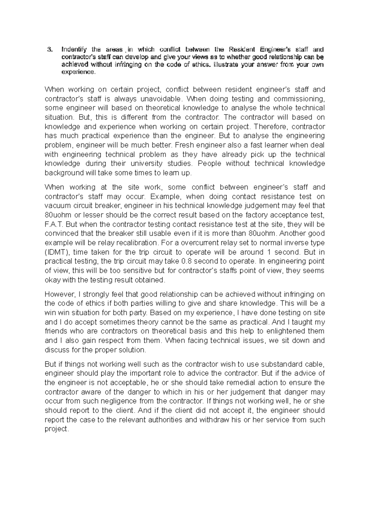 ENGR 302 - Essay 3: Navigating Conflicts Between Engineers and ...